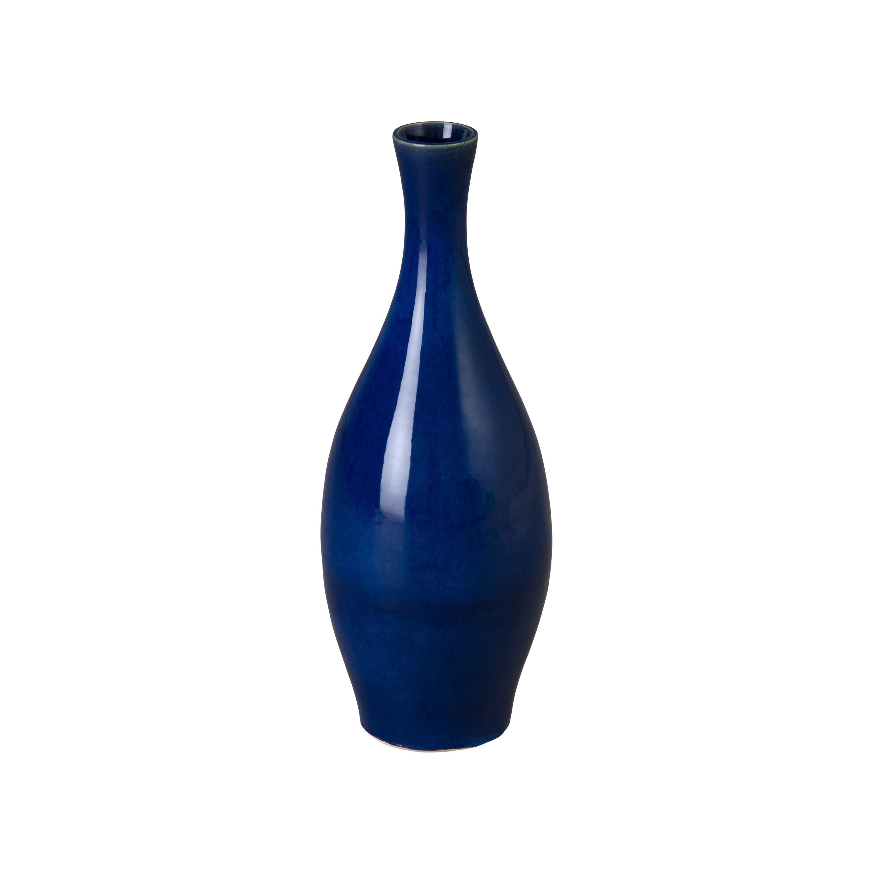 23 in. Round Blue Ceramic Bottle Vase