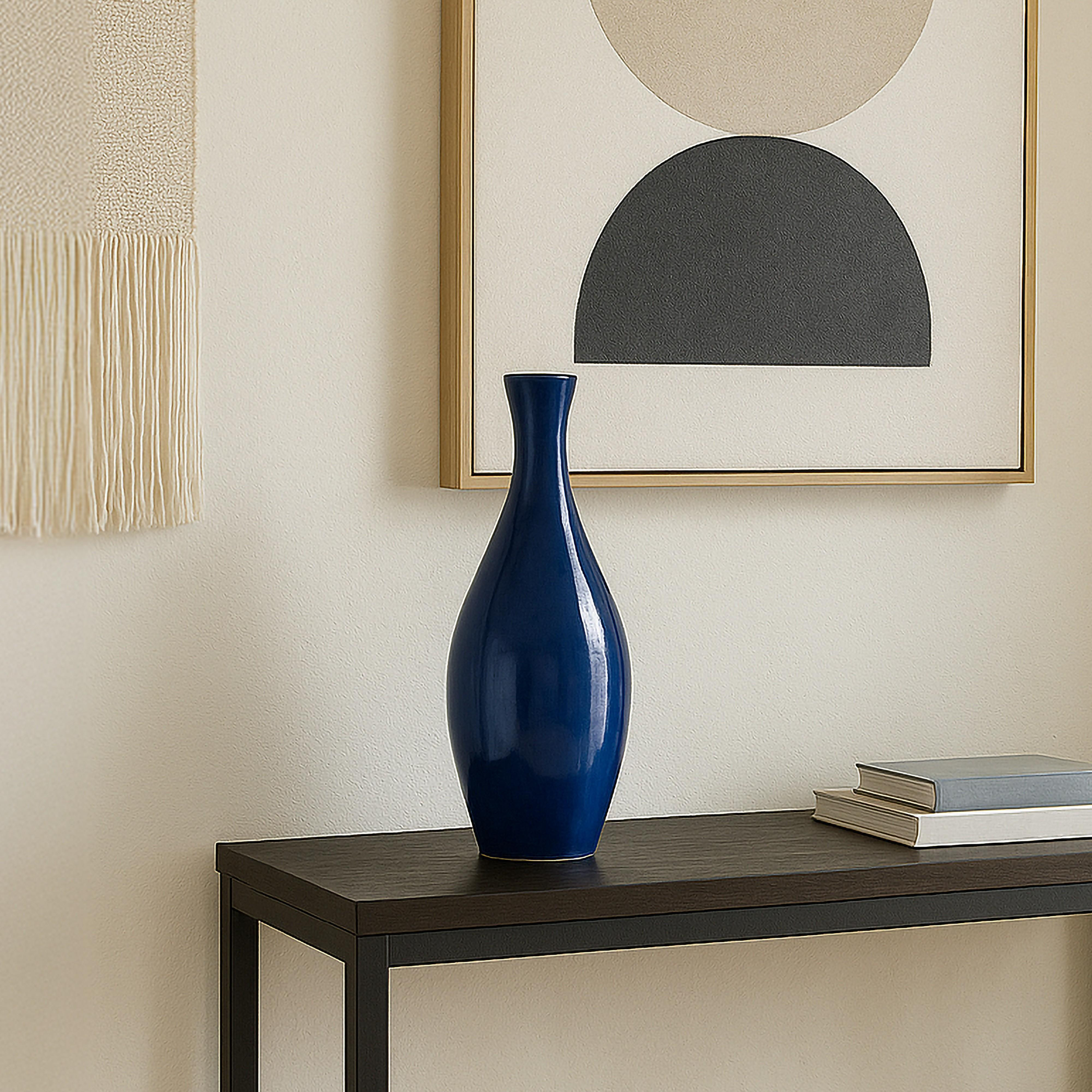 23 in. Round Blue Ceramic Bottle Vase