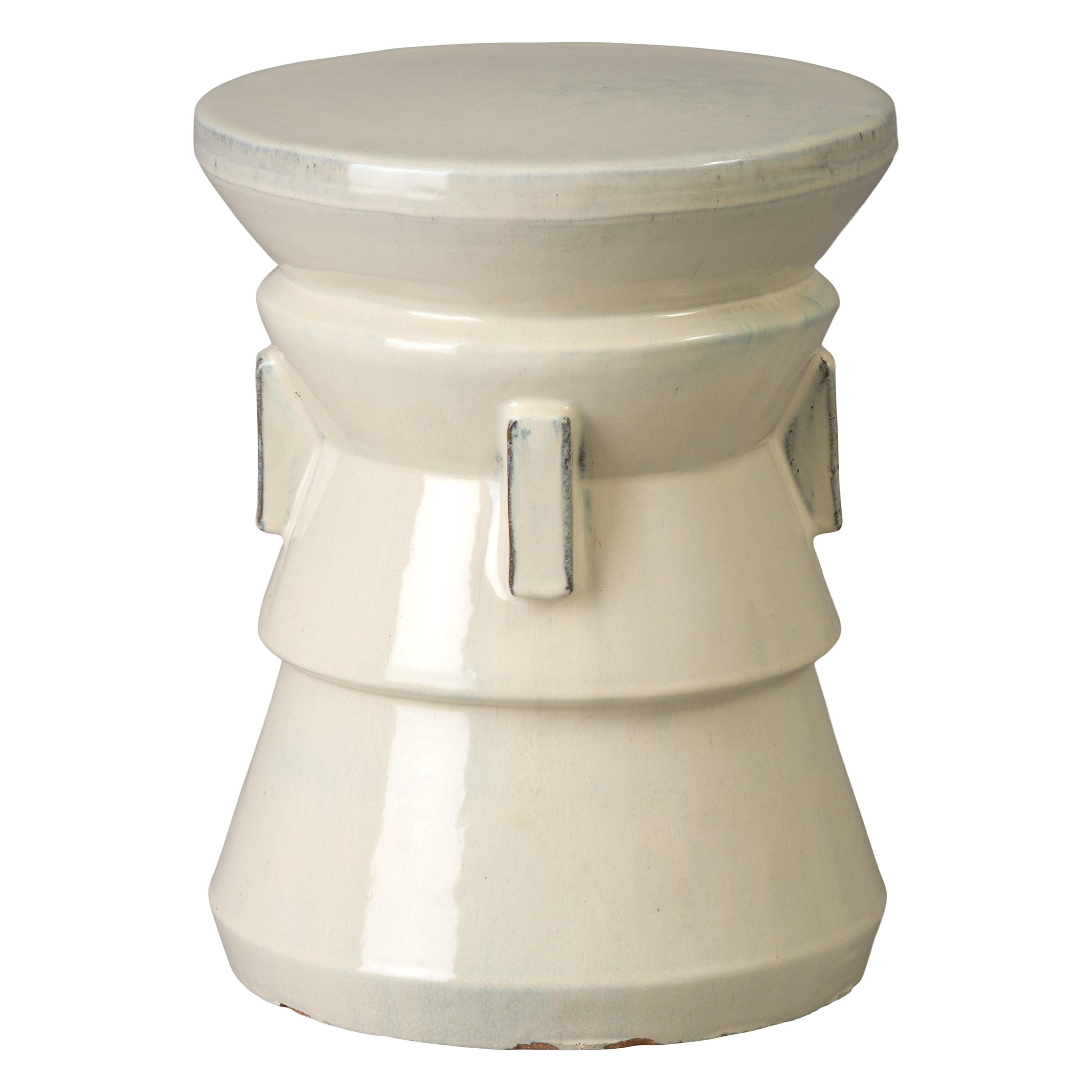 Four Handle 22 in. Cream Ceramic Garden Stool