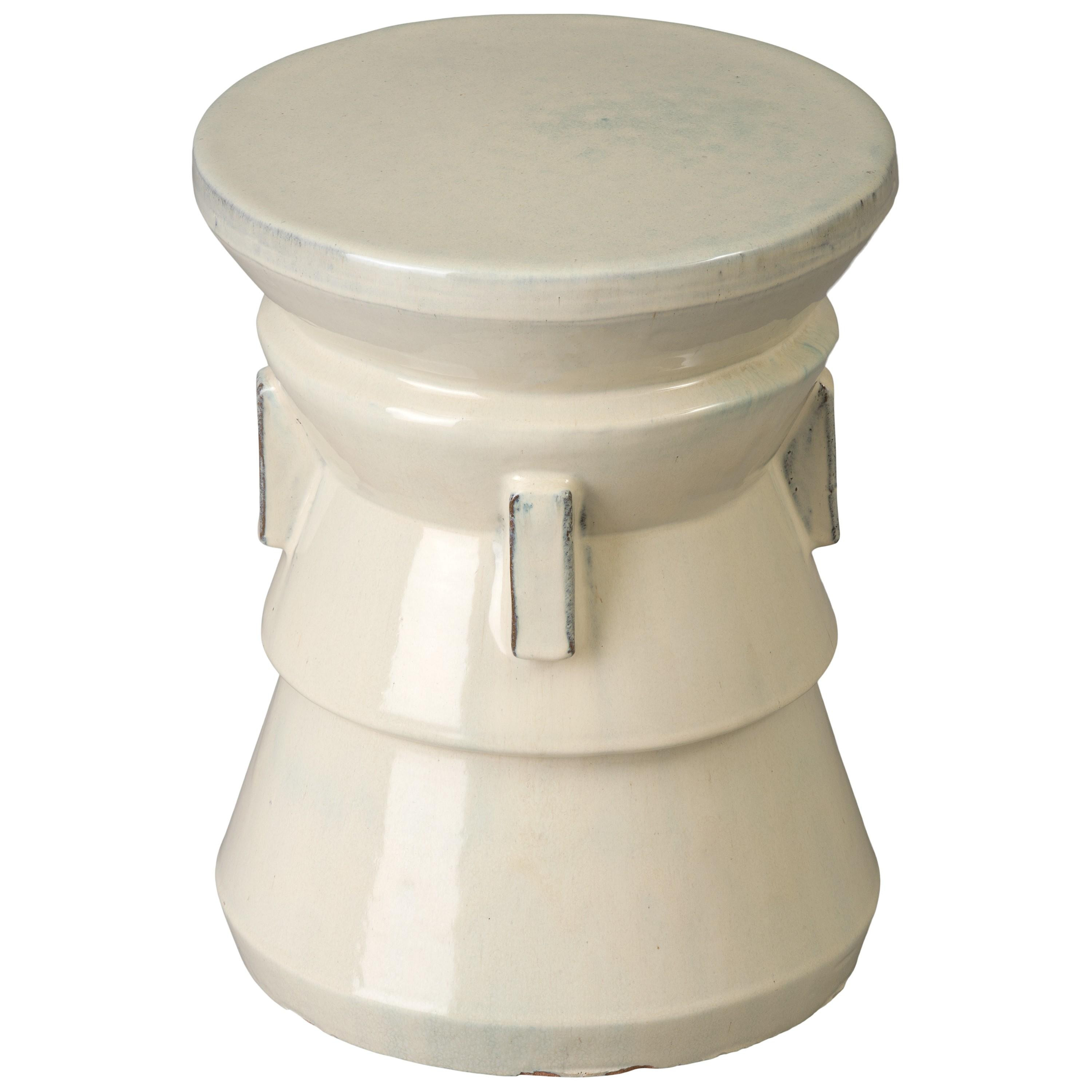 Four Handle 22 in. Cream Ceramic Garden Stool