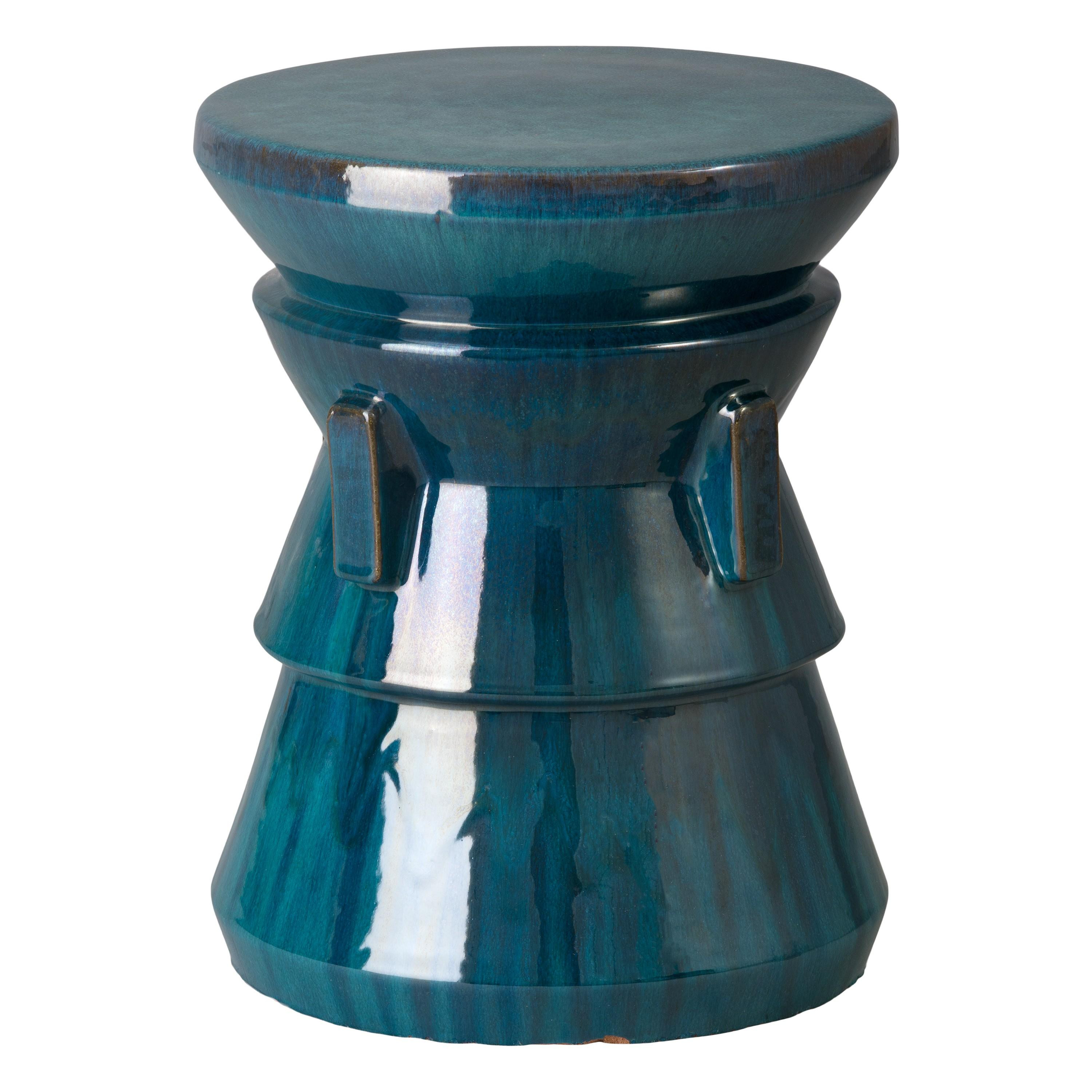 Four Handle 22 in. Teal Ceramic Garden Stool