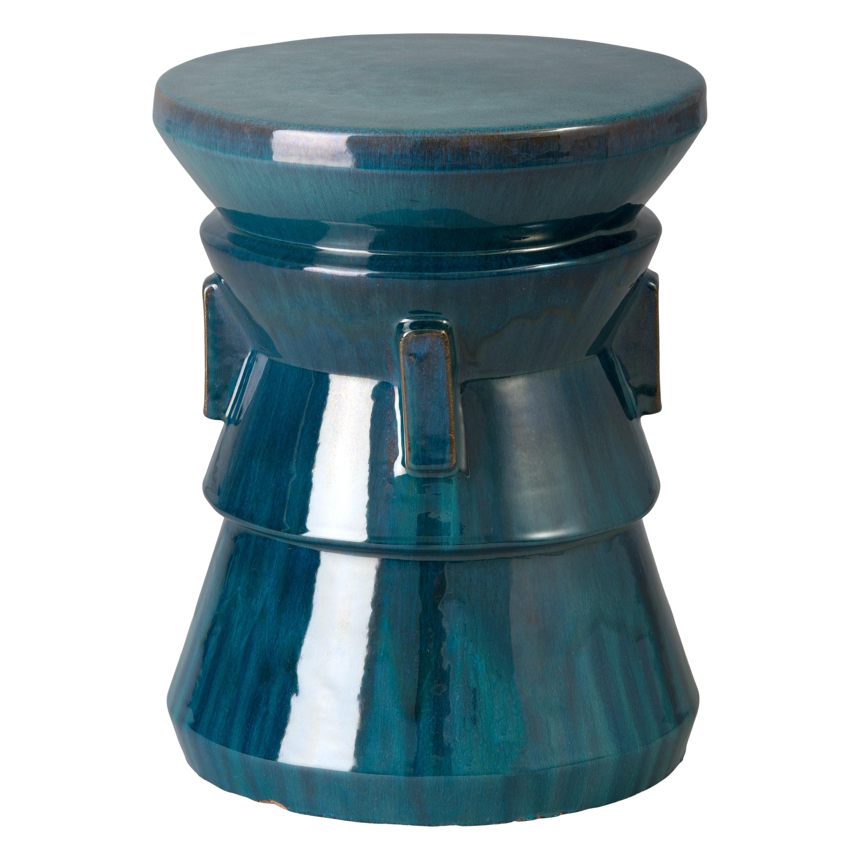 Four Handle 22 in. Teal Ceramic Garden Stool