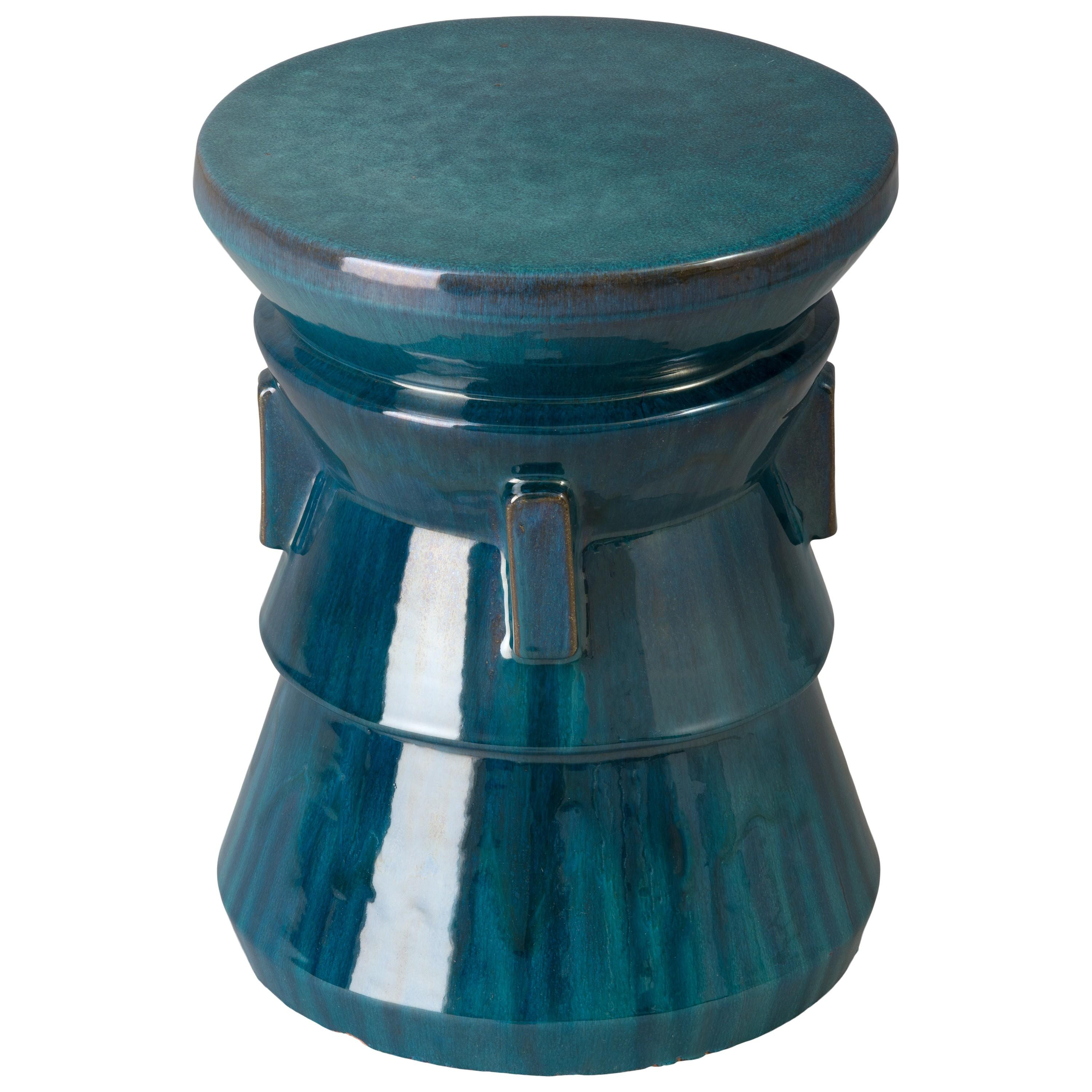 Four Handle 22 in. Teal Ceramic Garden Stool