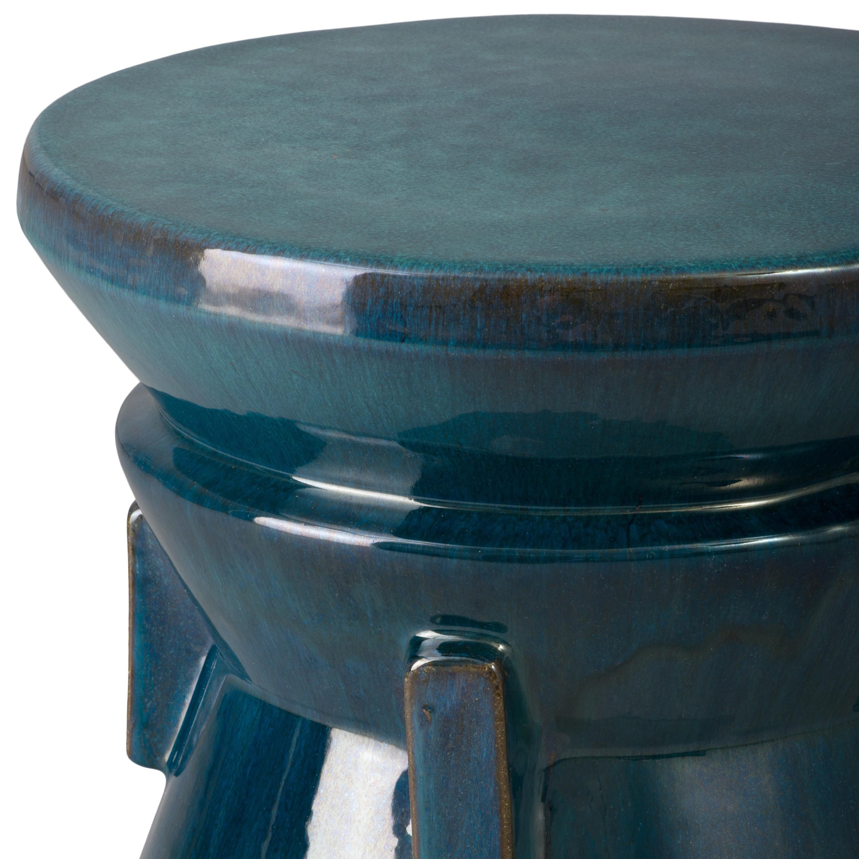 Four Handle 22 in. Teal Ceramic Garden Stool