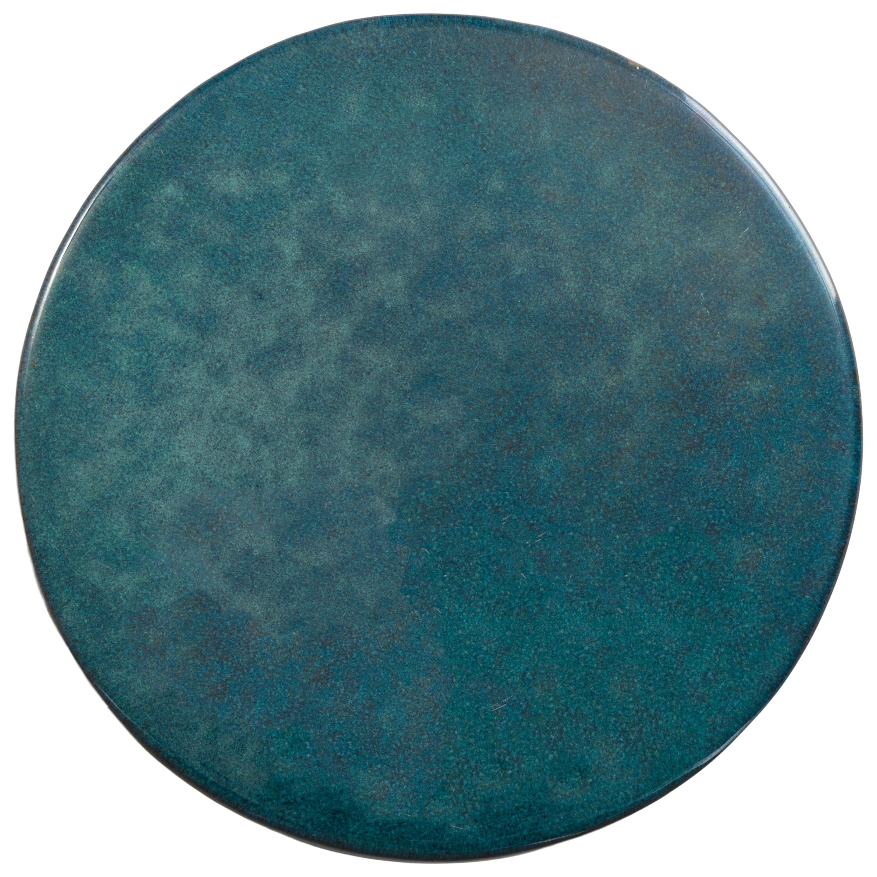 Four Handle 22 in. Teal Ceramic Garden Stool