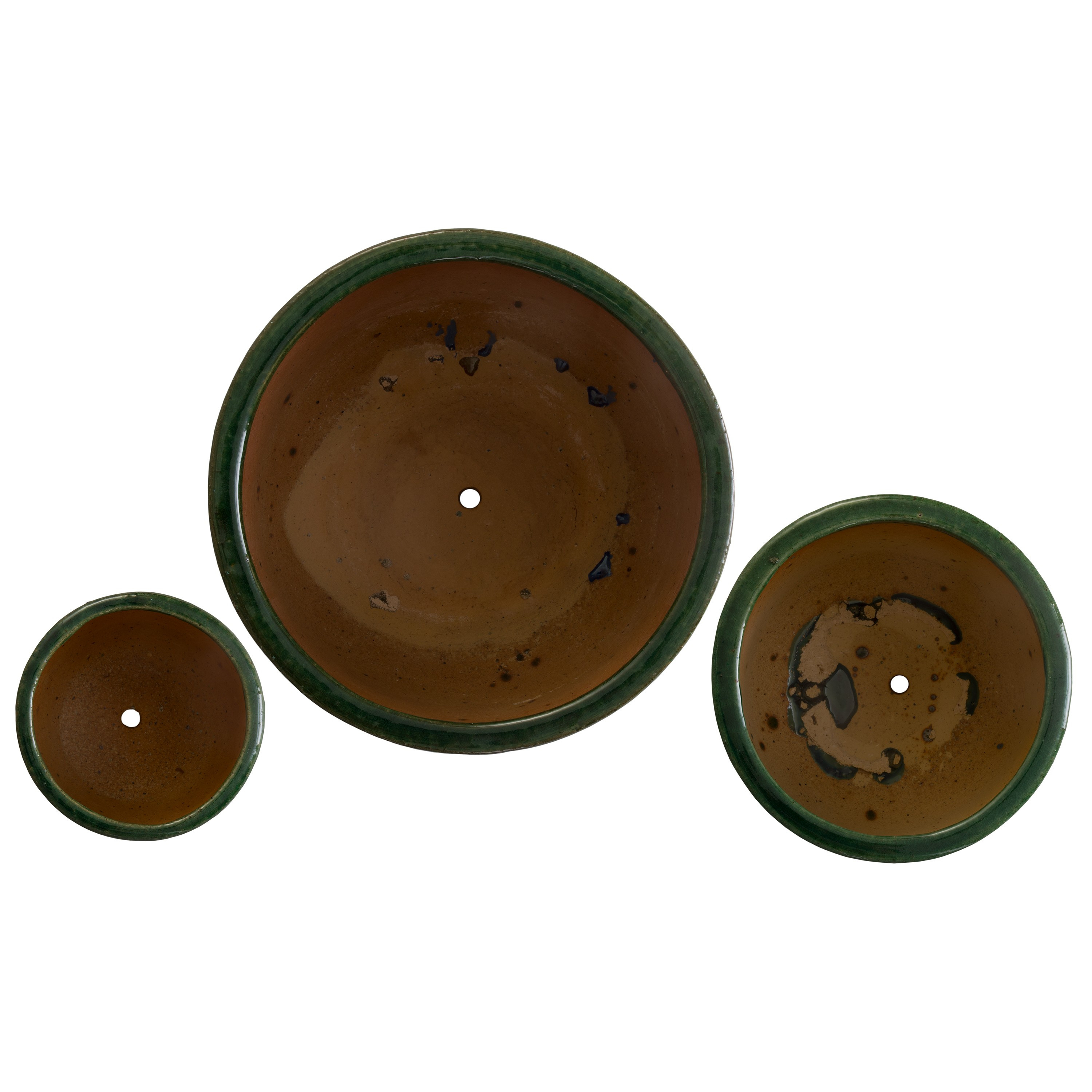 Barrel Set of 3 Round Green Ceramic Planters