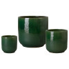 Barrel Set of 3 Round Green Ceramic Planters
