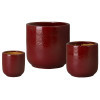 Barrel Set of 3 Round Red Ceramic Planters