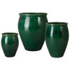 Set of 3 Lip Green Ceramic Planters