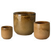 Barrel Set of 3 Round Moss Java Ceramic Planters