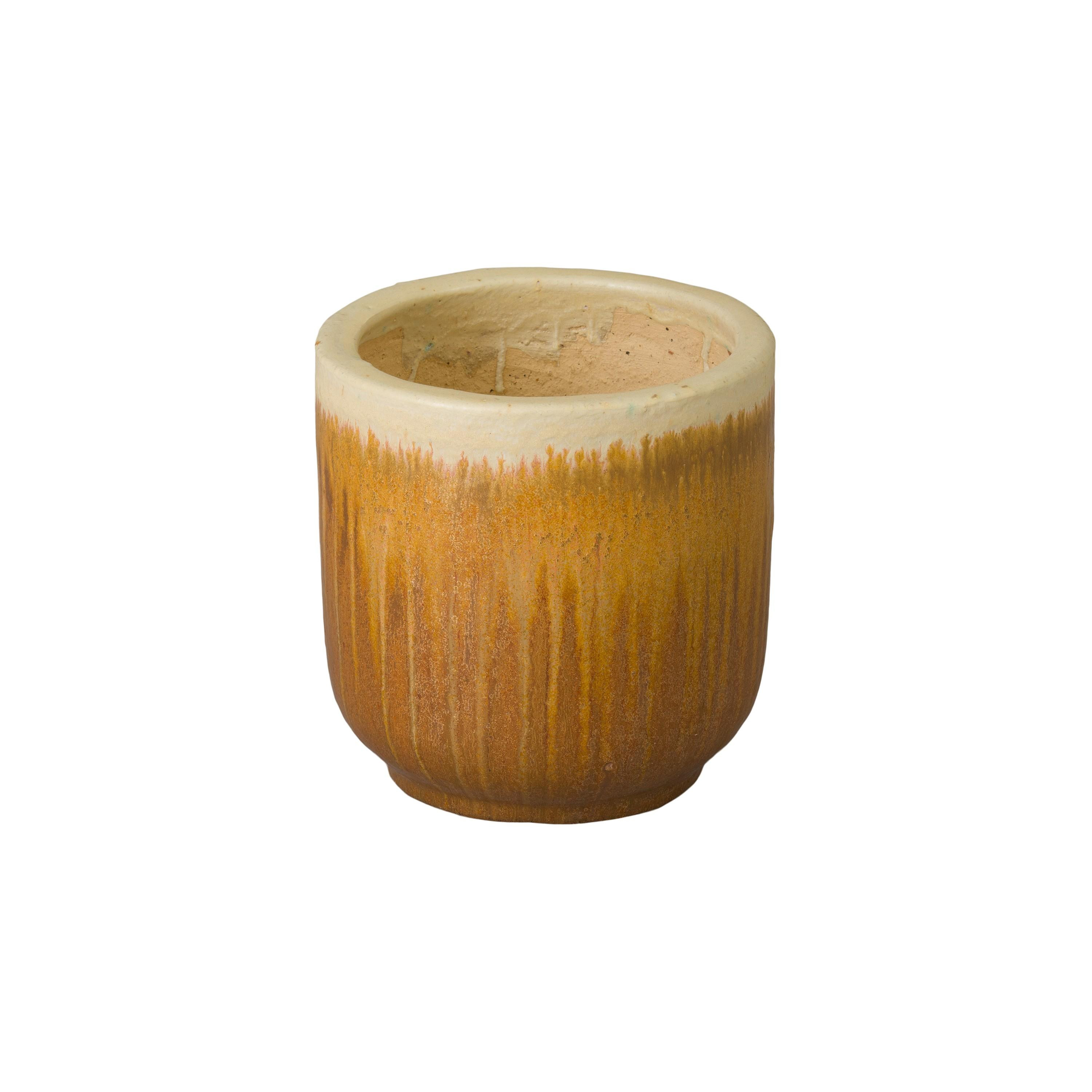 Barrel 11 in Round Amber Ceramic Planter