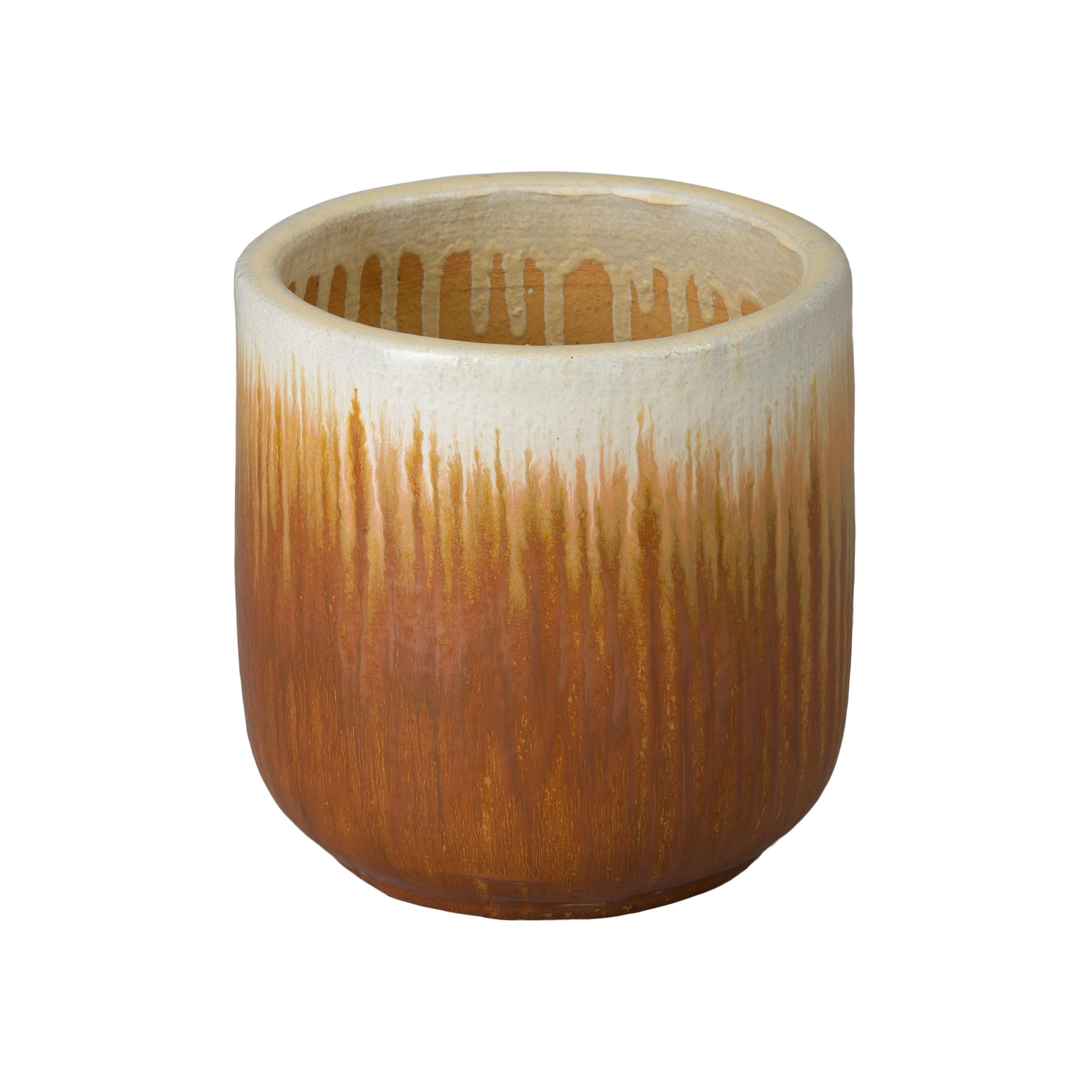 Barrel 16 in Round Amber Ceramic Planter