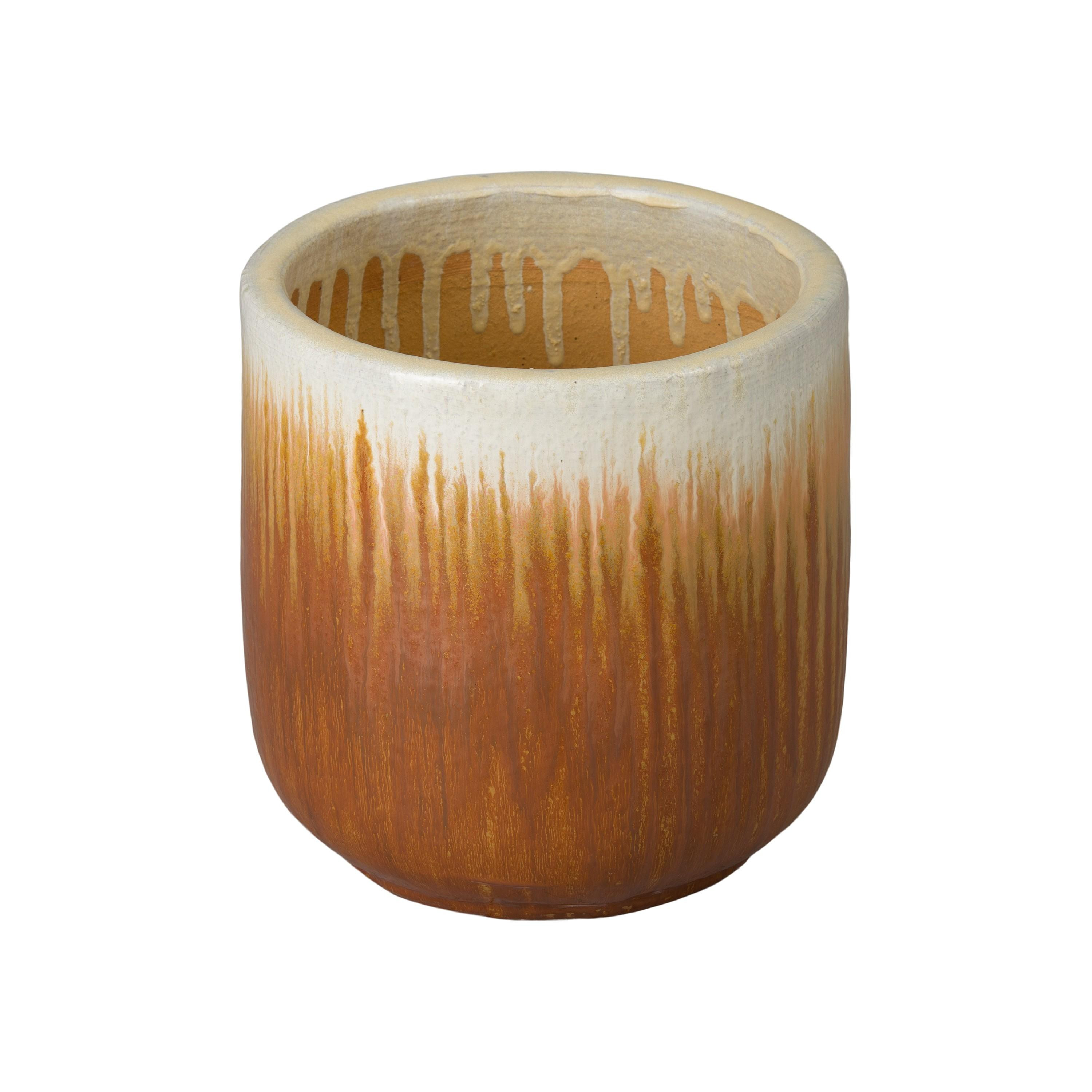 Barrel 16 in Round Amber Ceramic Planter