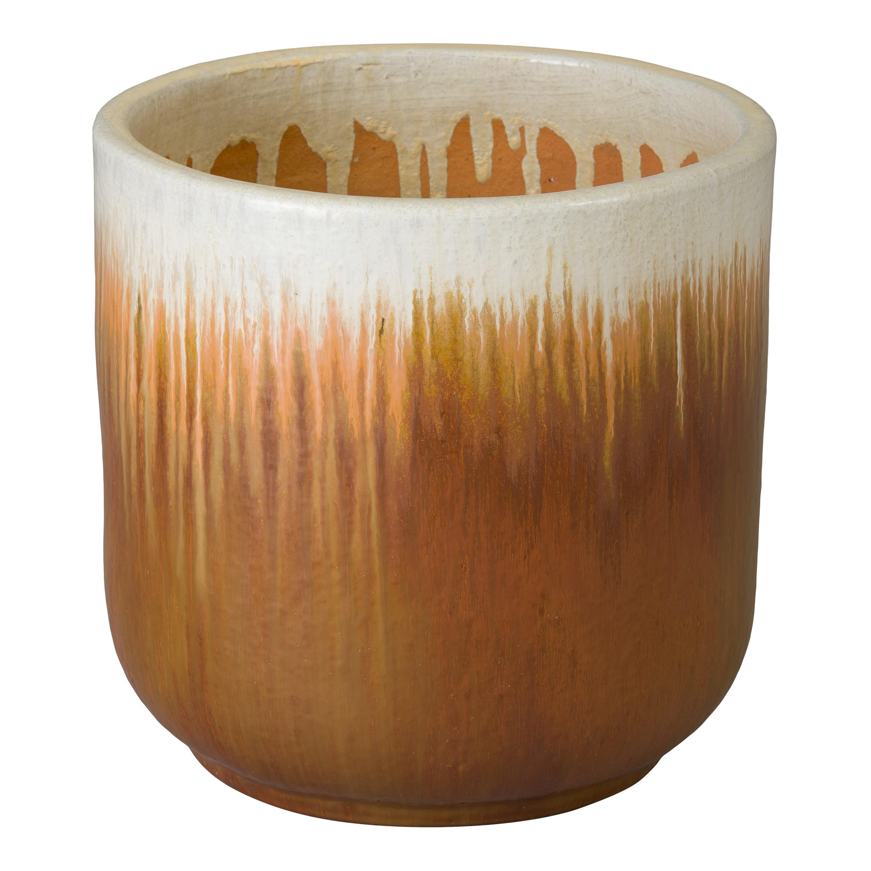 Barrel 20 in Round Amber Ceramic Planter