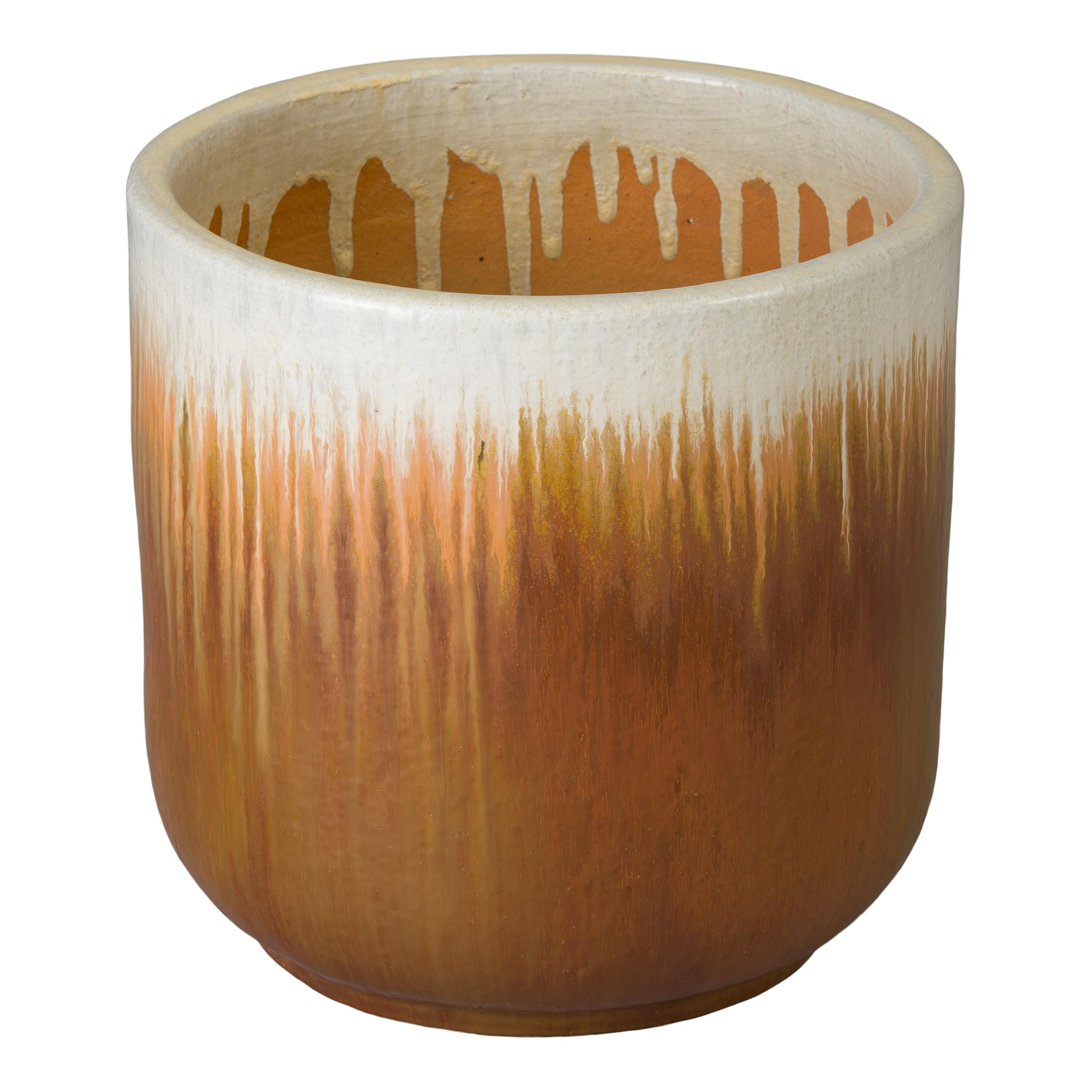 Barrel 20 in Round Amber Ceramic Planter