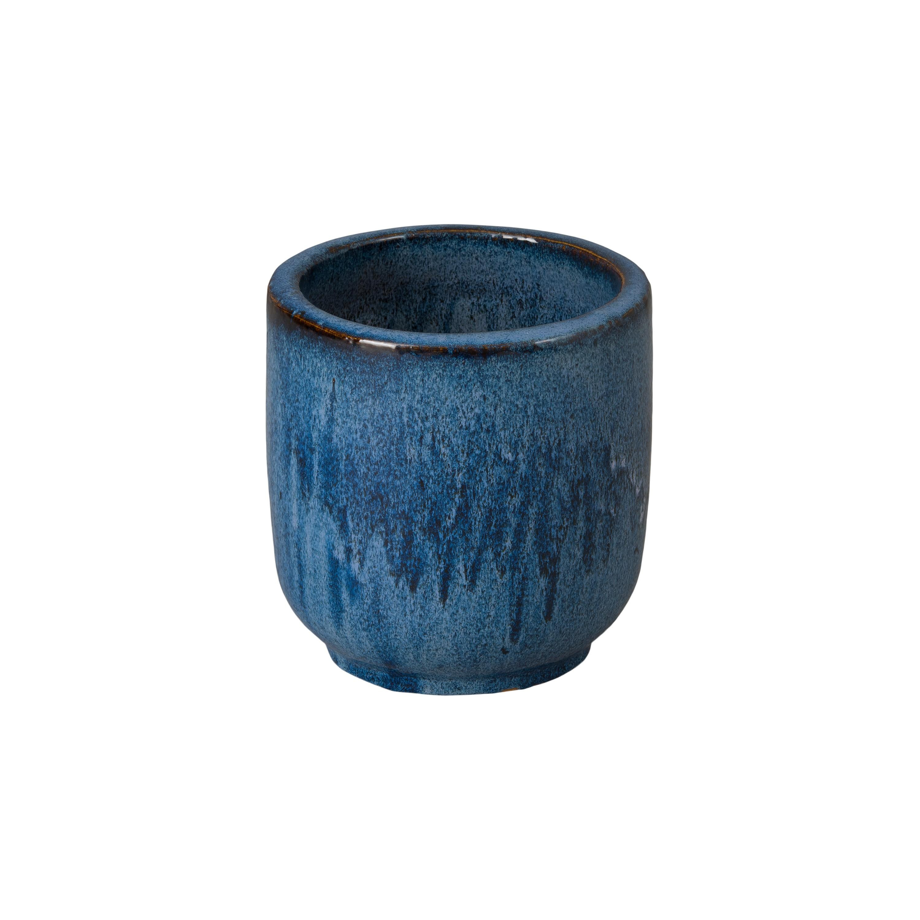 Barrel 11 in Round Quin Blue Ceramic Planter