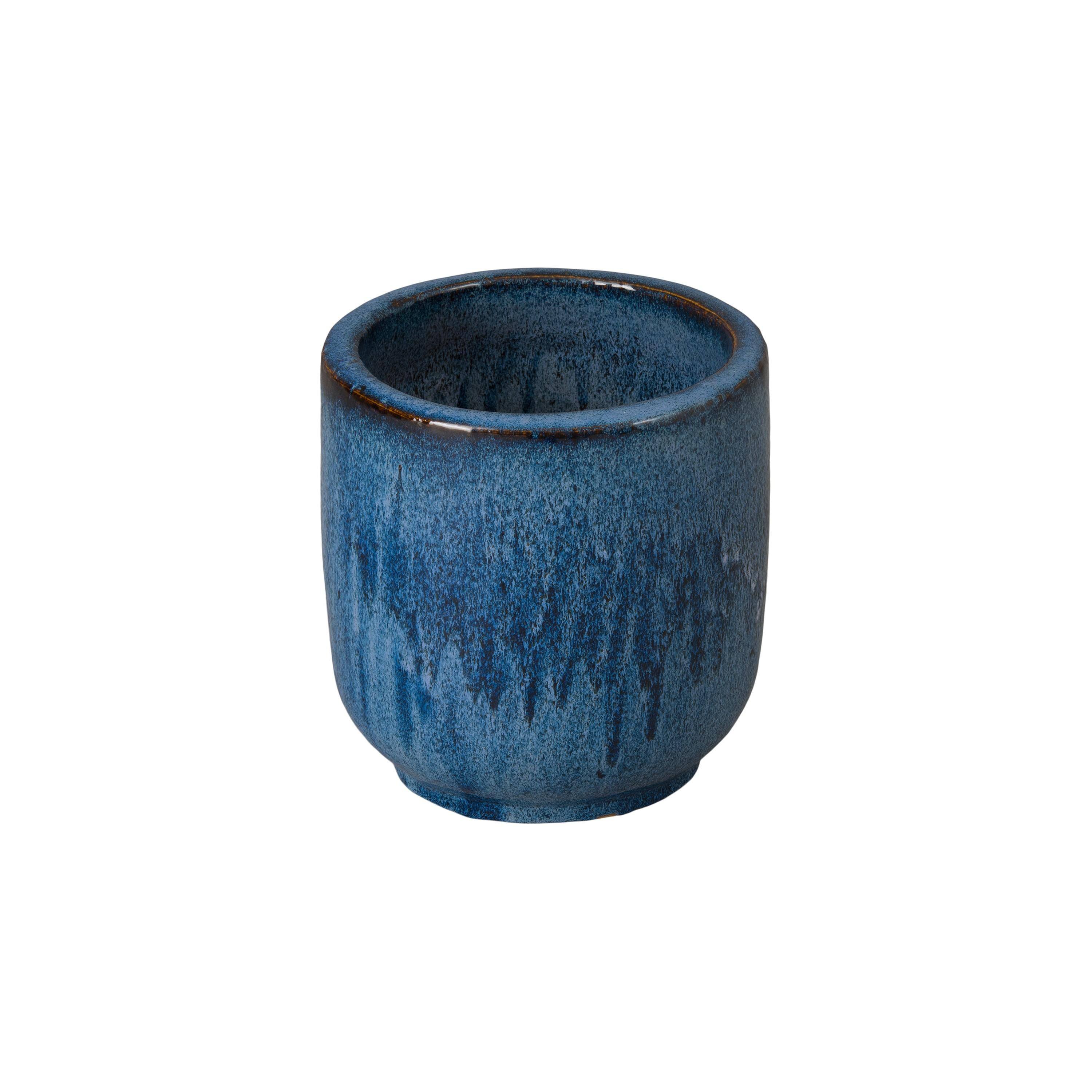 Barrel 11 in Round Quin Blue Ceramic Planter