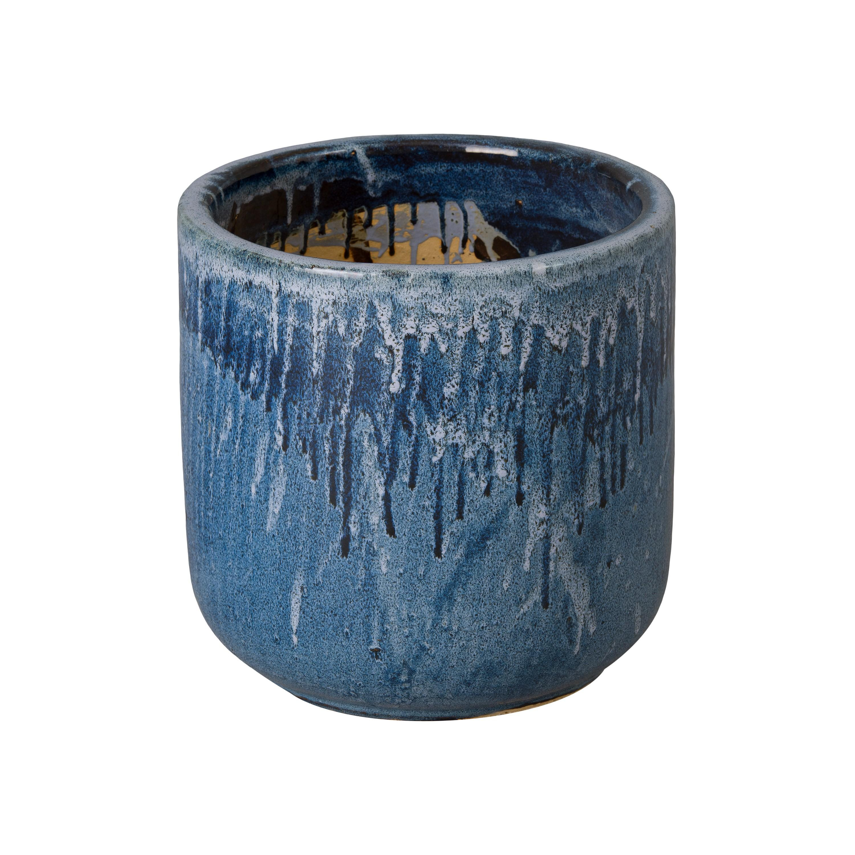 Barrel 16 in Round Quin Blue Ceramic Planter