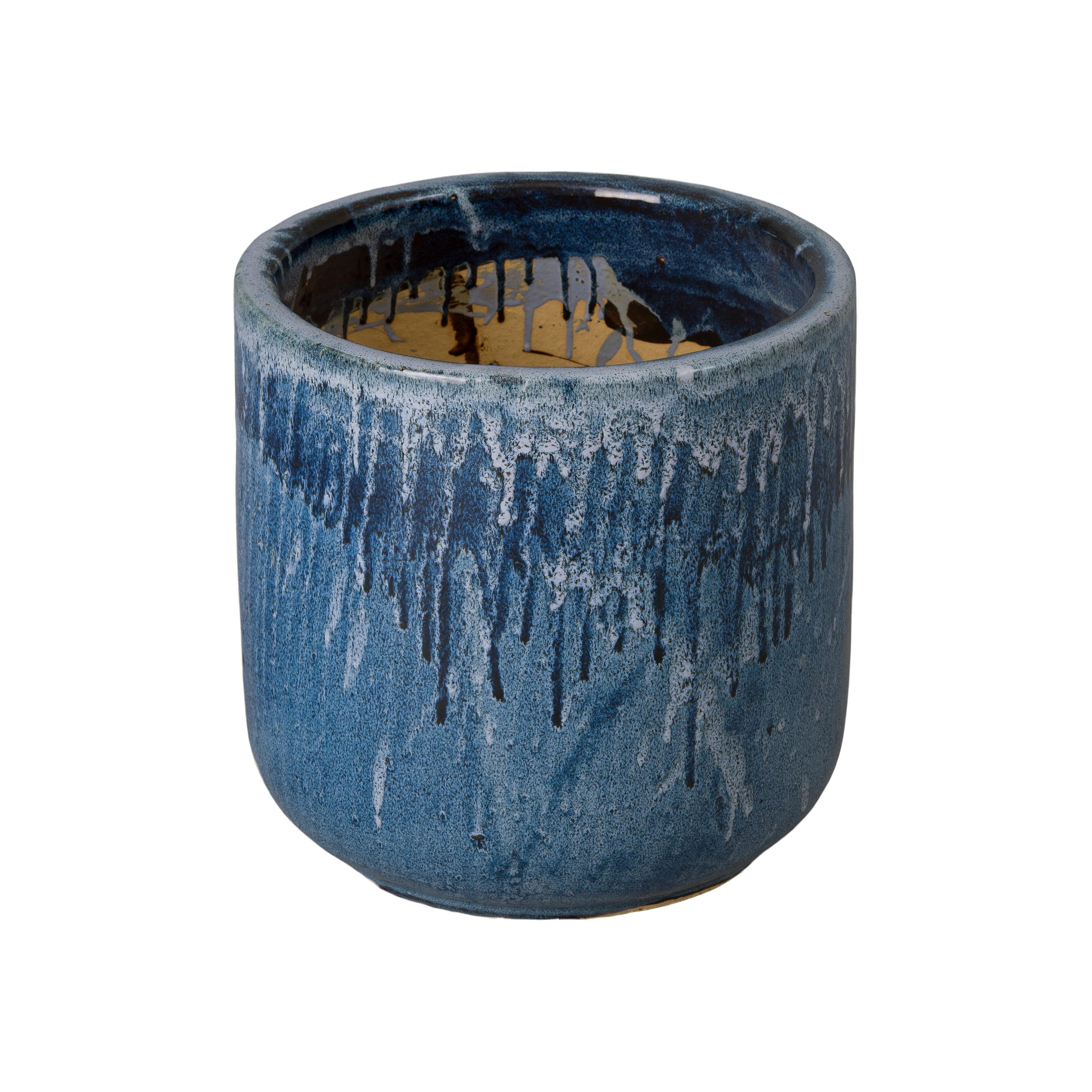 Barrel 16 in Round Quin Blue Ceramic Planter