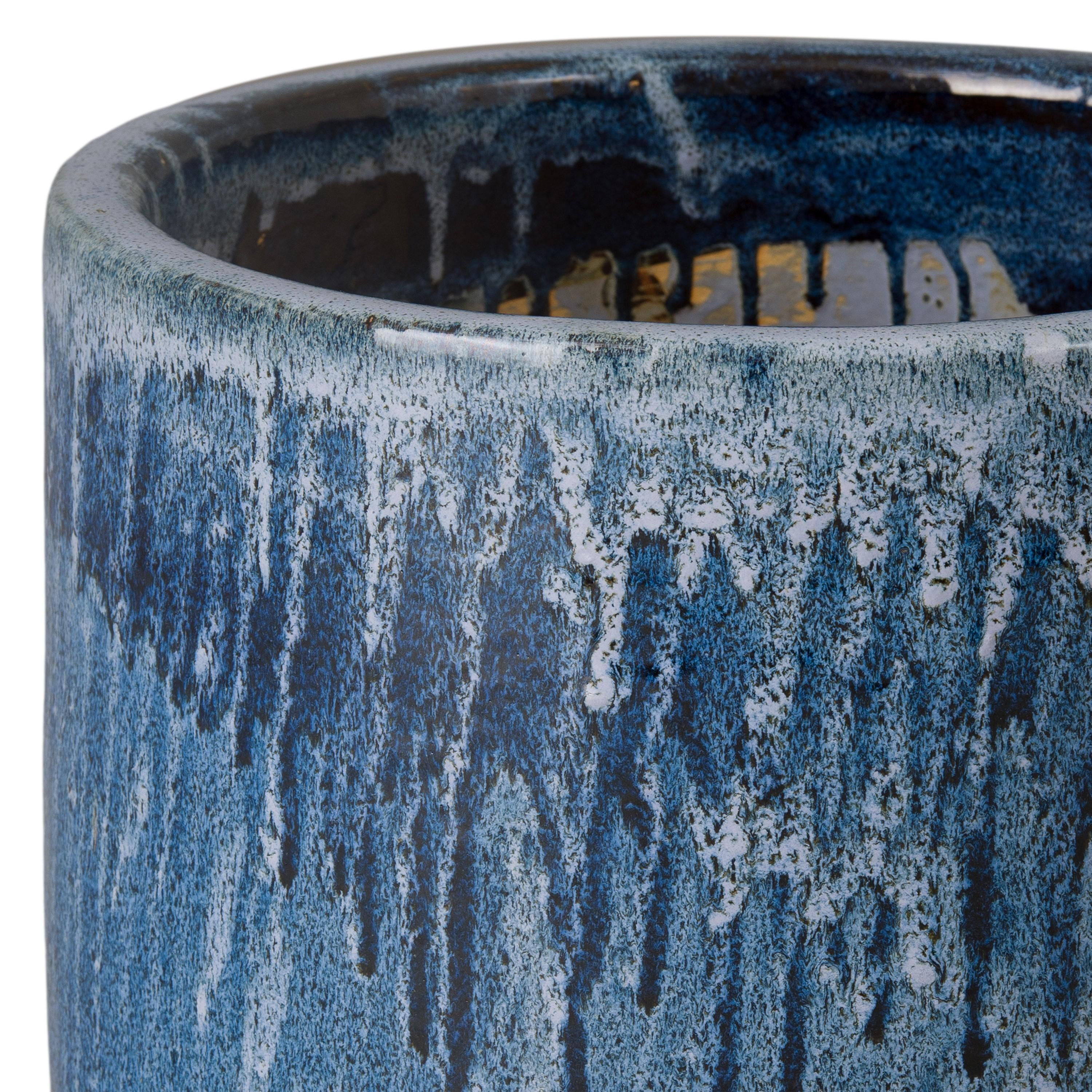 Barrel 16 in Round Quin Blue Ceramic Planter