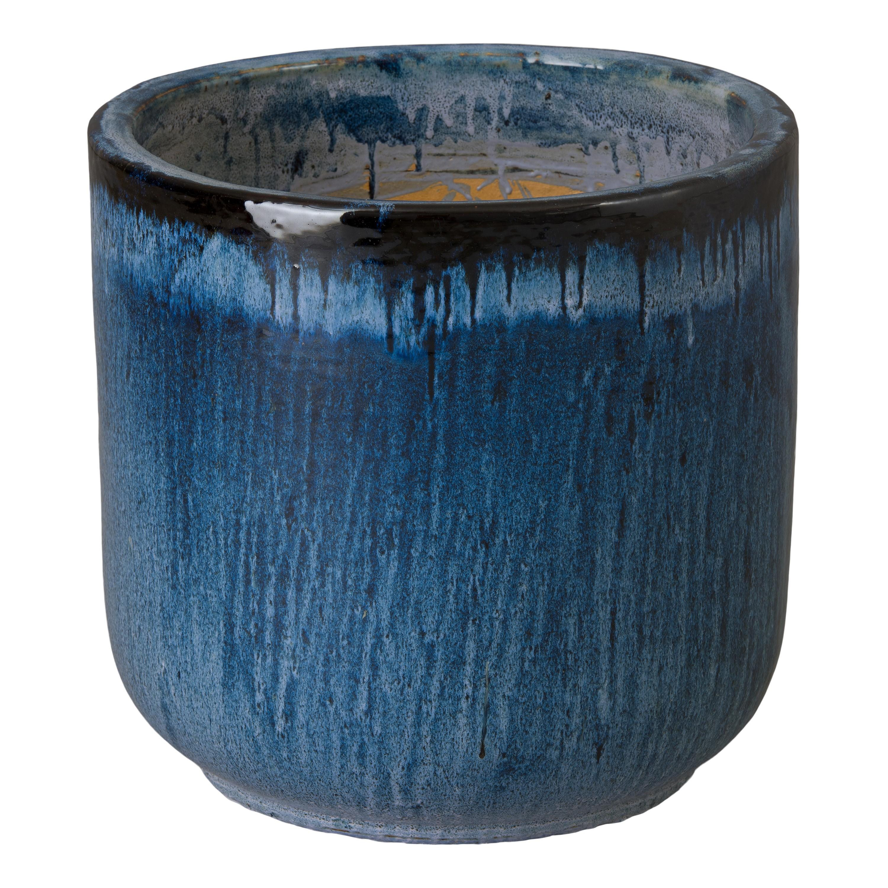Barrel 20 in Round Quin Blue Ceramic Planter
