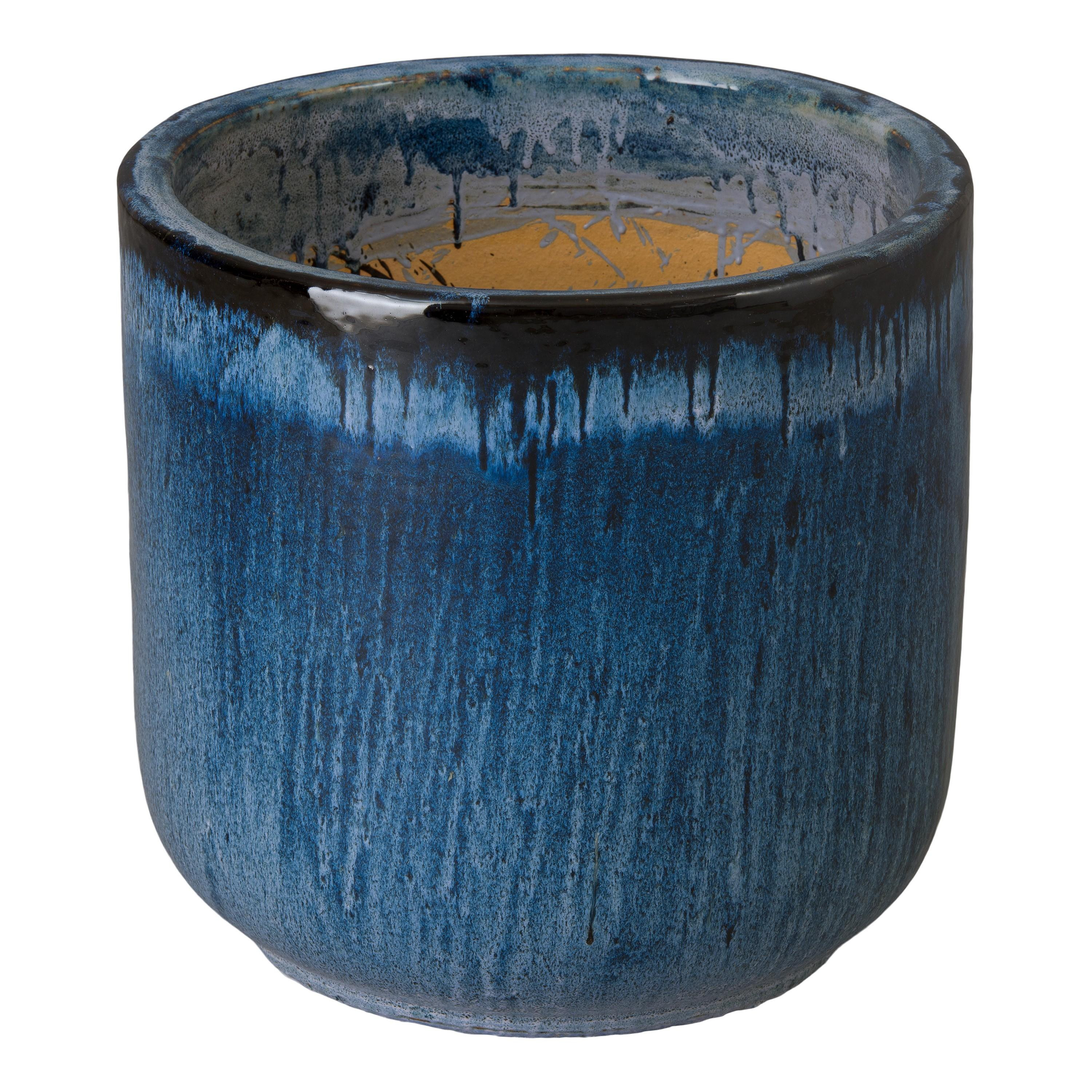 Barrel 20 in Round Quin Blue Ceramic Planter