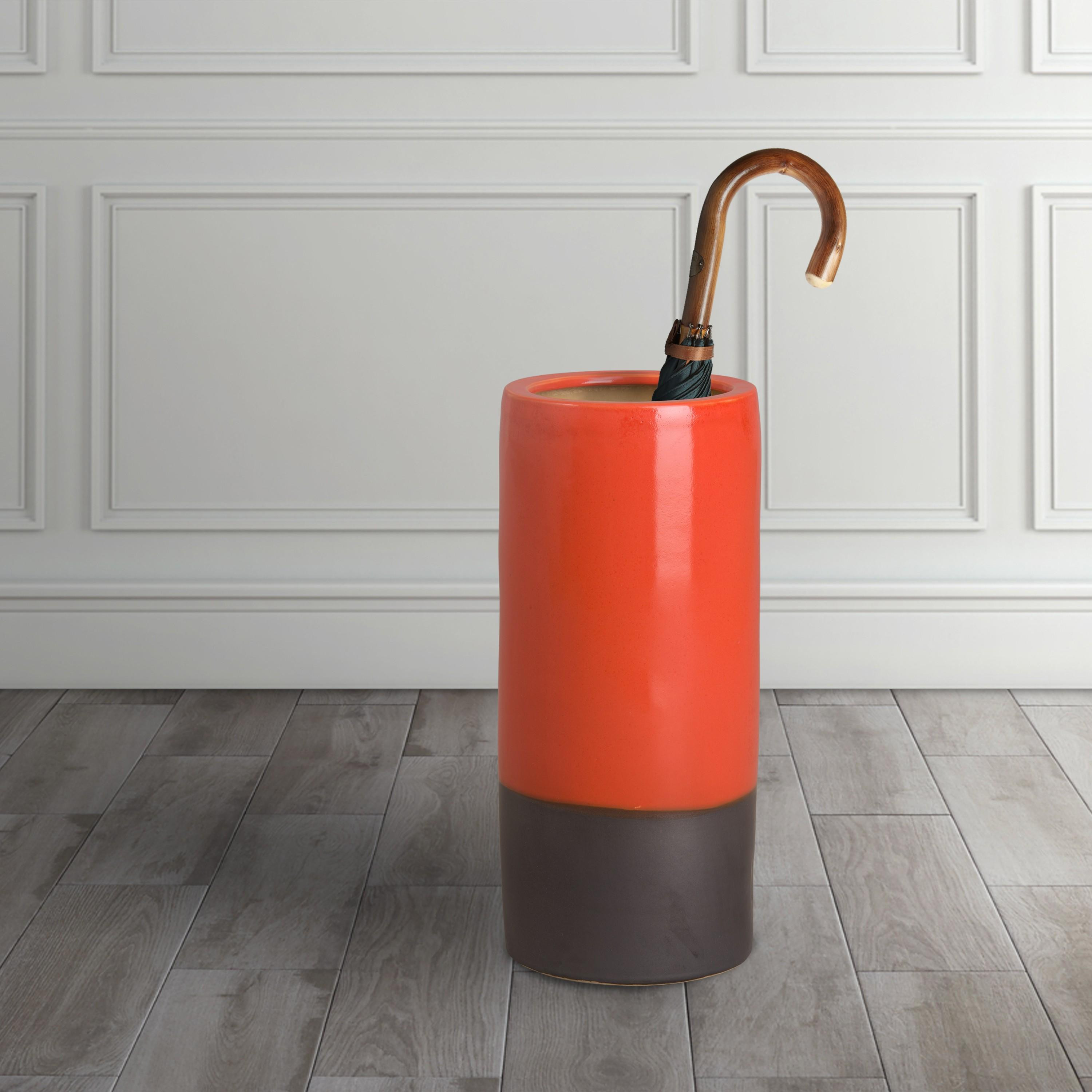 Two-Tone Bright Orange Ceramic Umbrella Stand