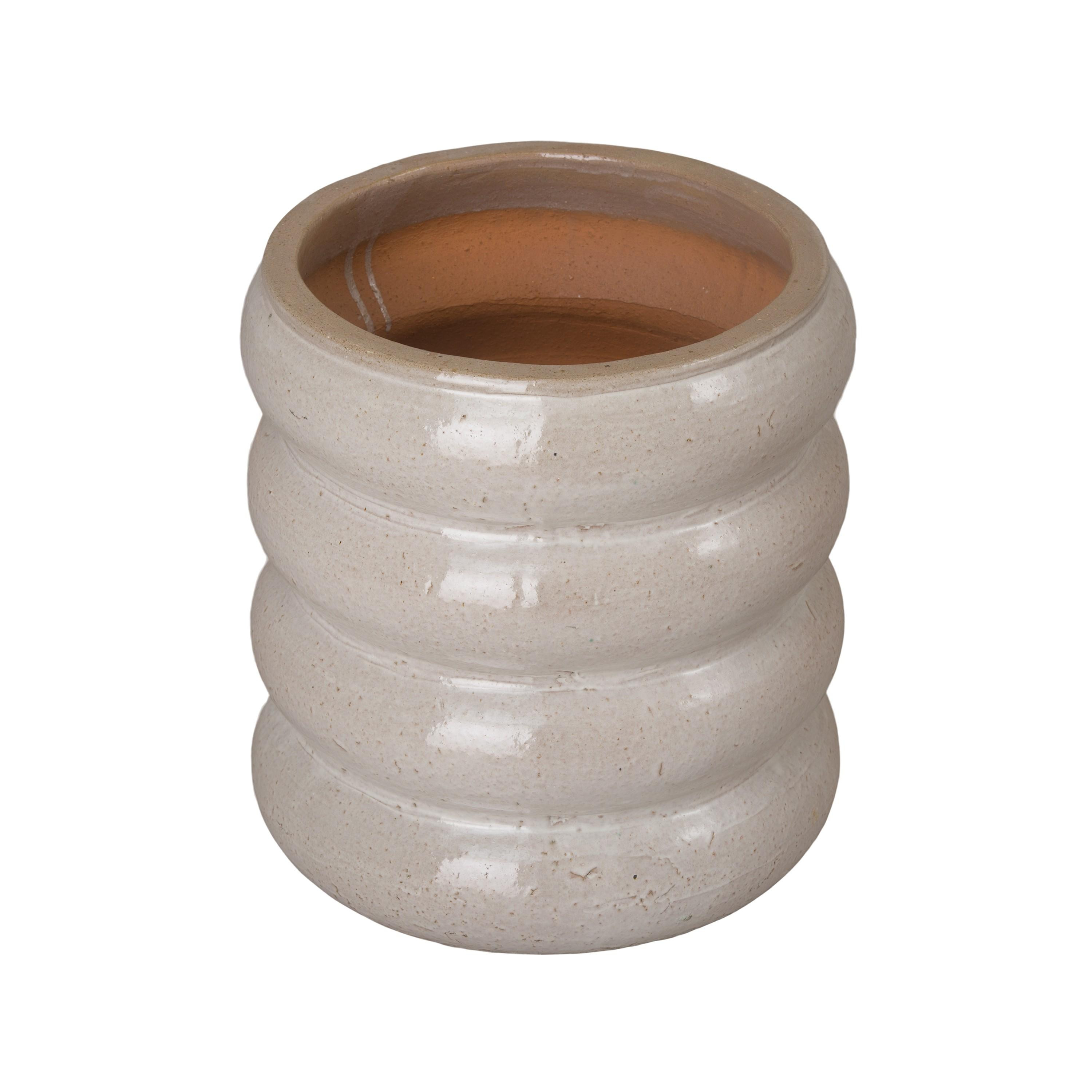 18 in. Torus Distressed White Ceramic Planter