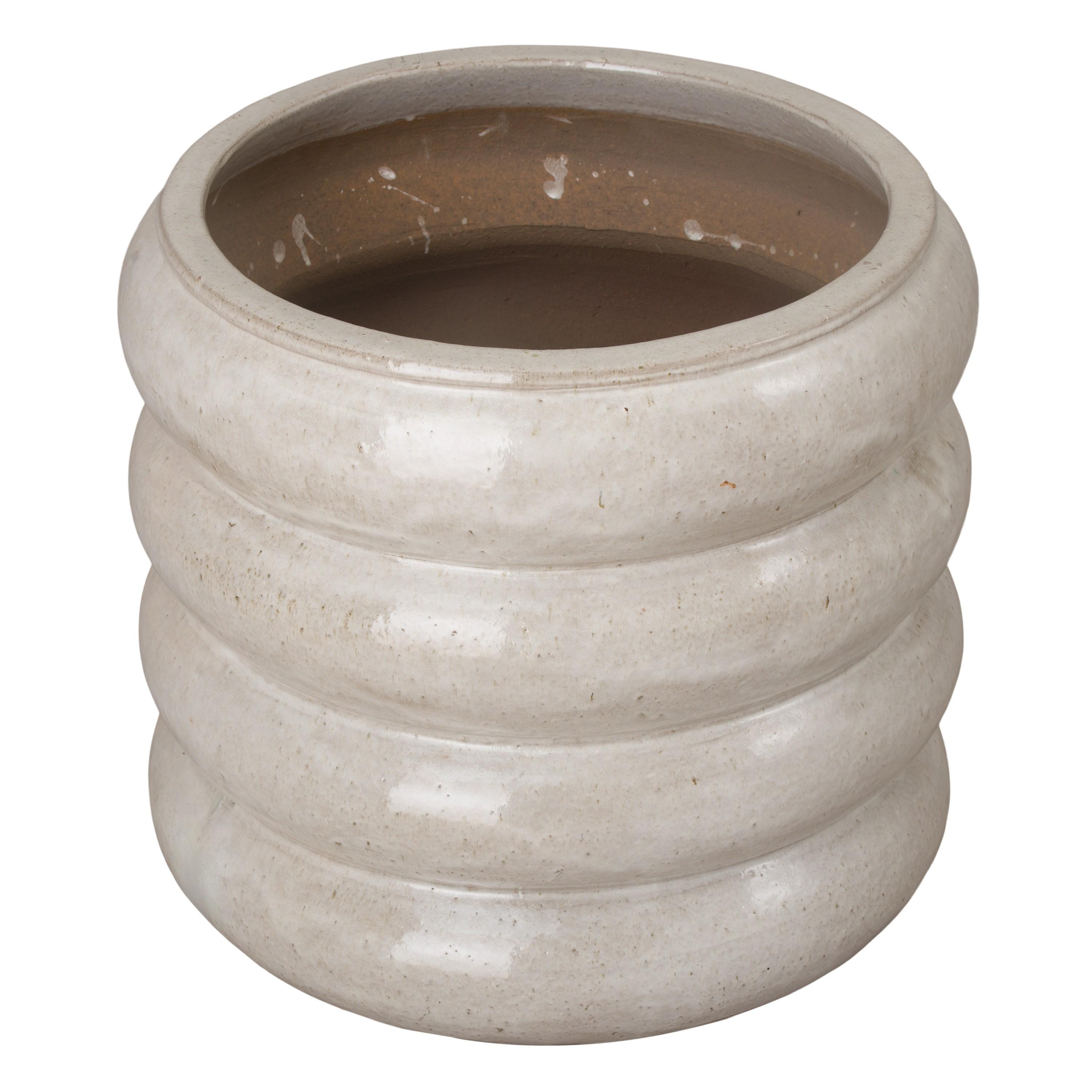 21.5 in. Torus Distressed White Ceramic Planter