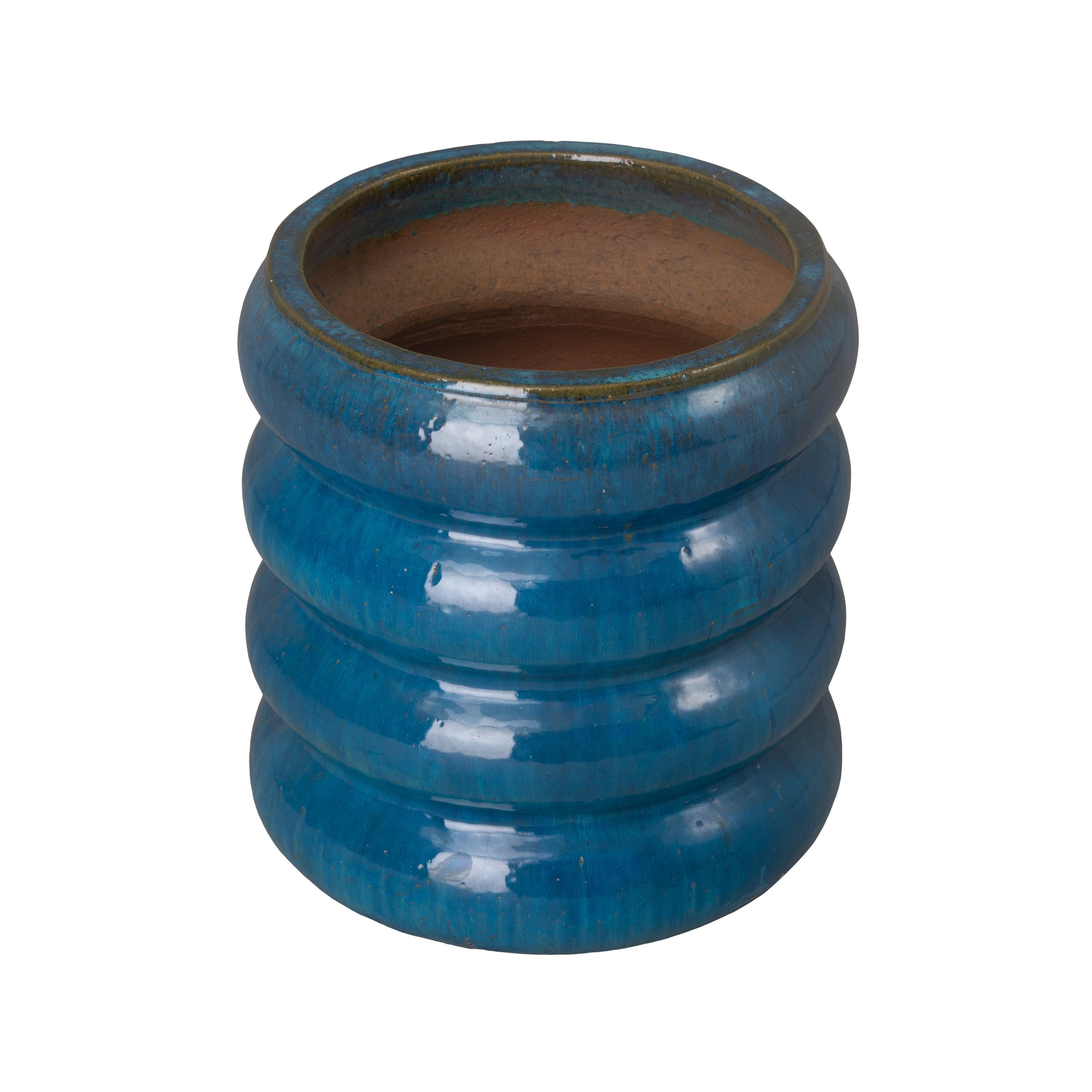 18 in. Torus Teal Ceramic Planter