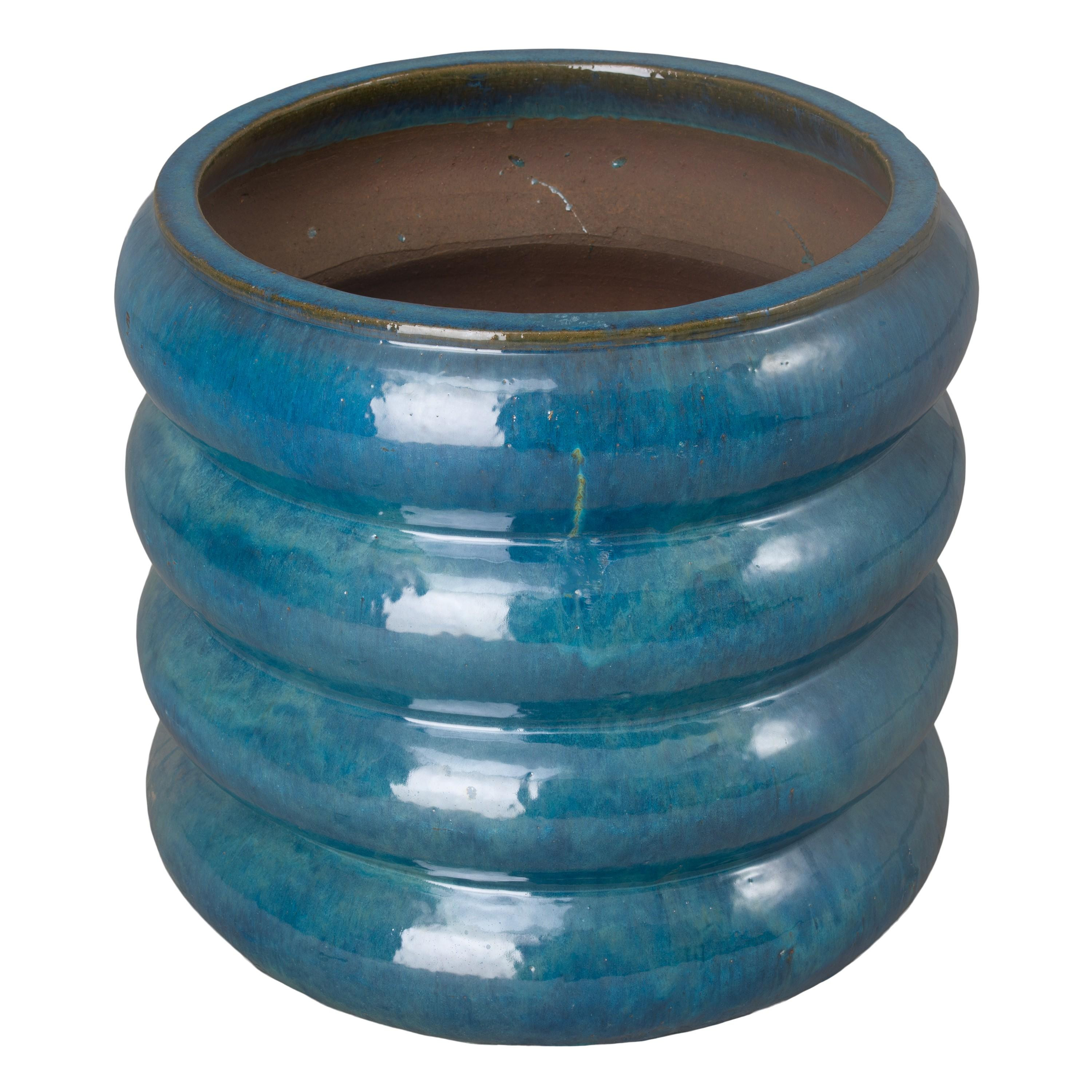 21.5 in. Torus Teal Ceramic Planter