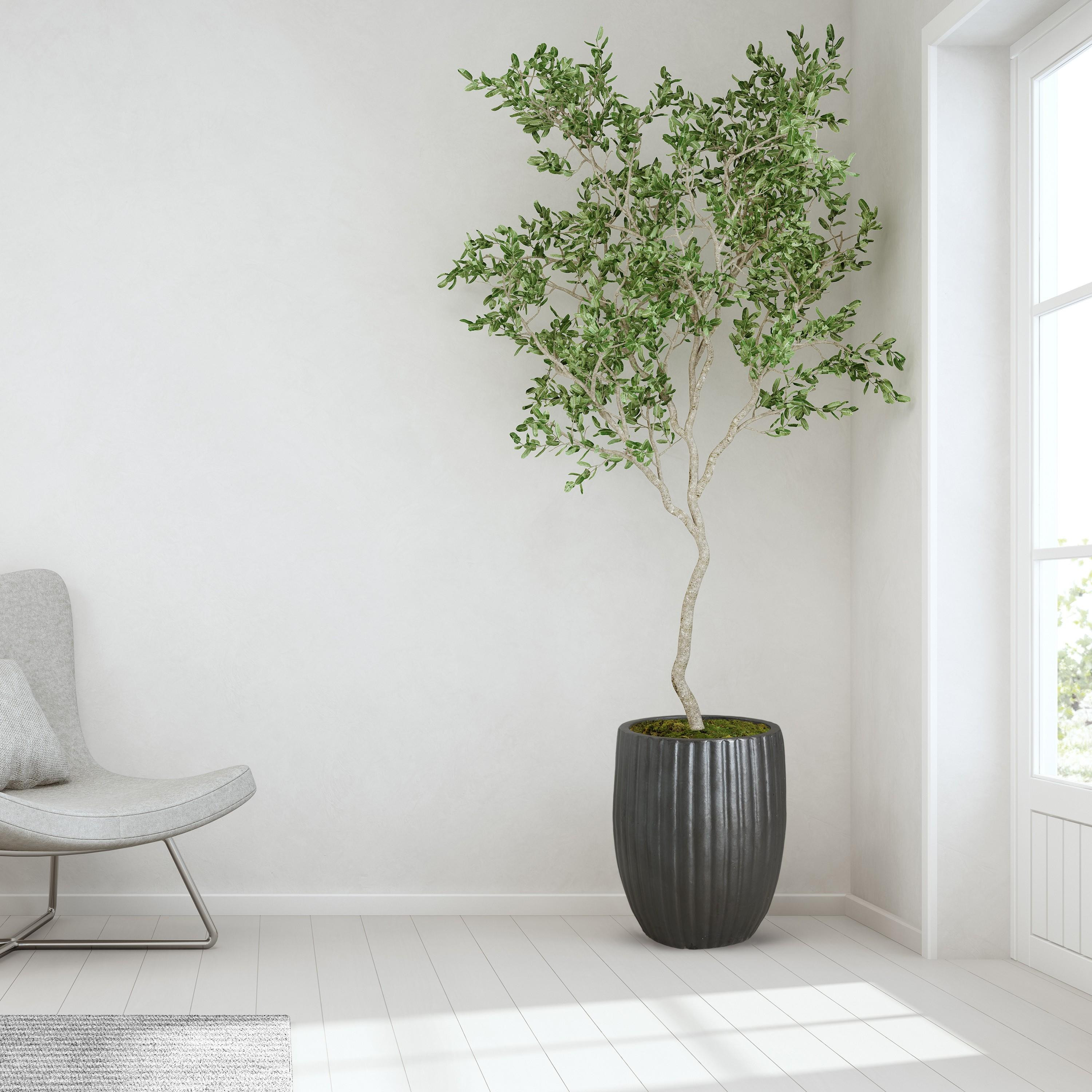 20 in. Round Ridge Ceramic Planter