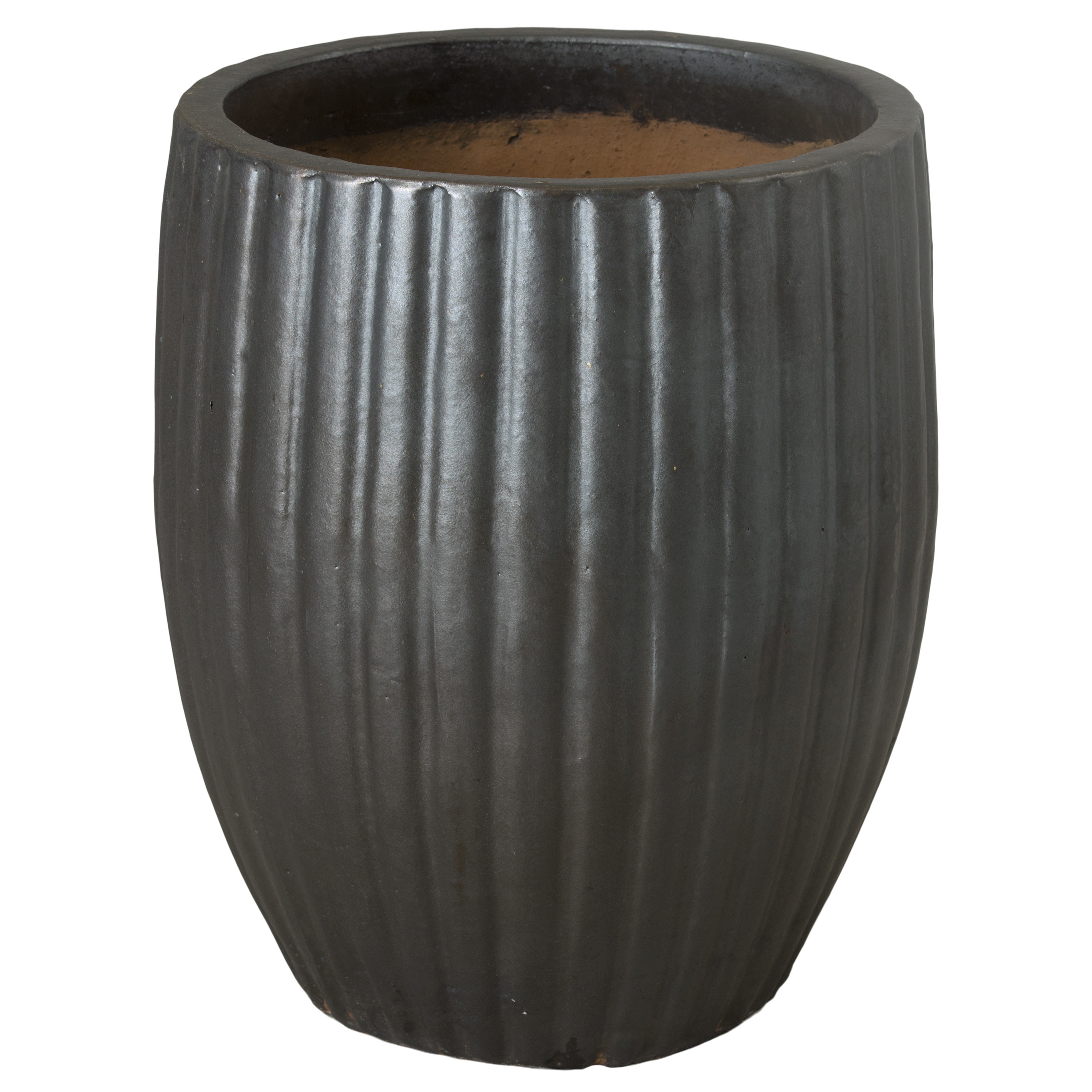 25 in. Round Ridge Ceramic Planter
