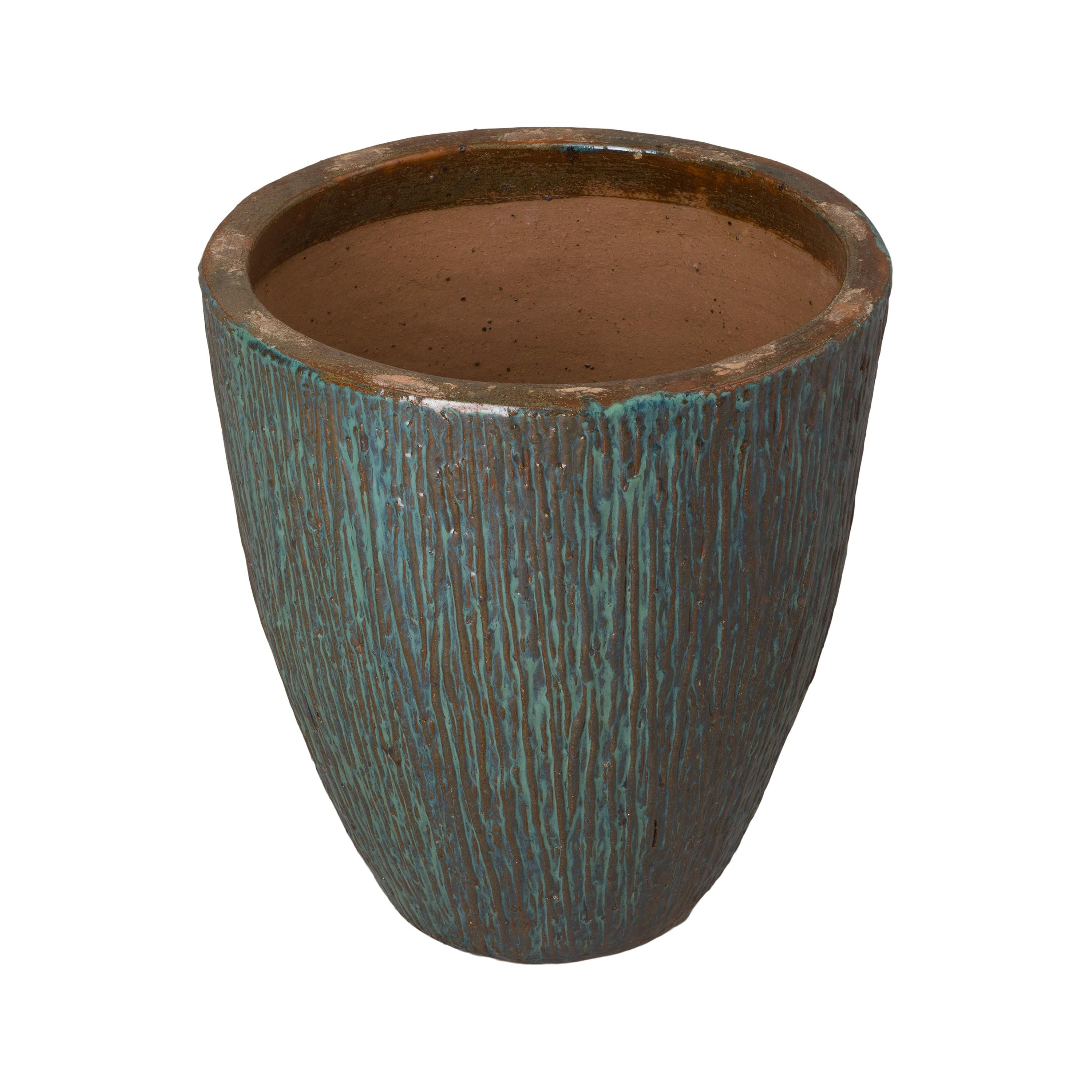 Ripple 24 in. Round Teal Ceramic Planter