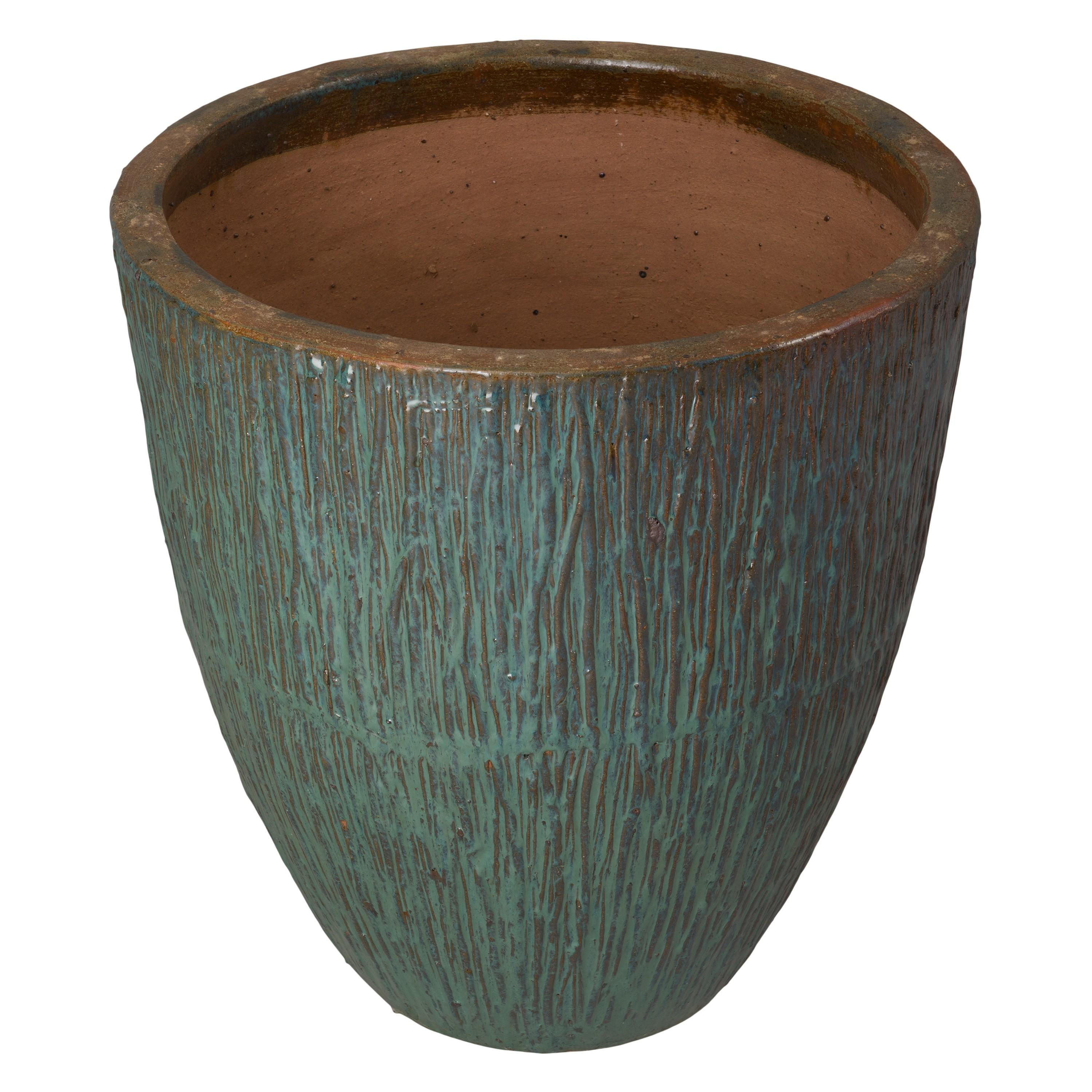 Ripple 29.5 in. Round Teal Ceramic Planter