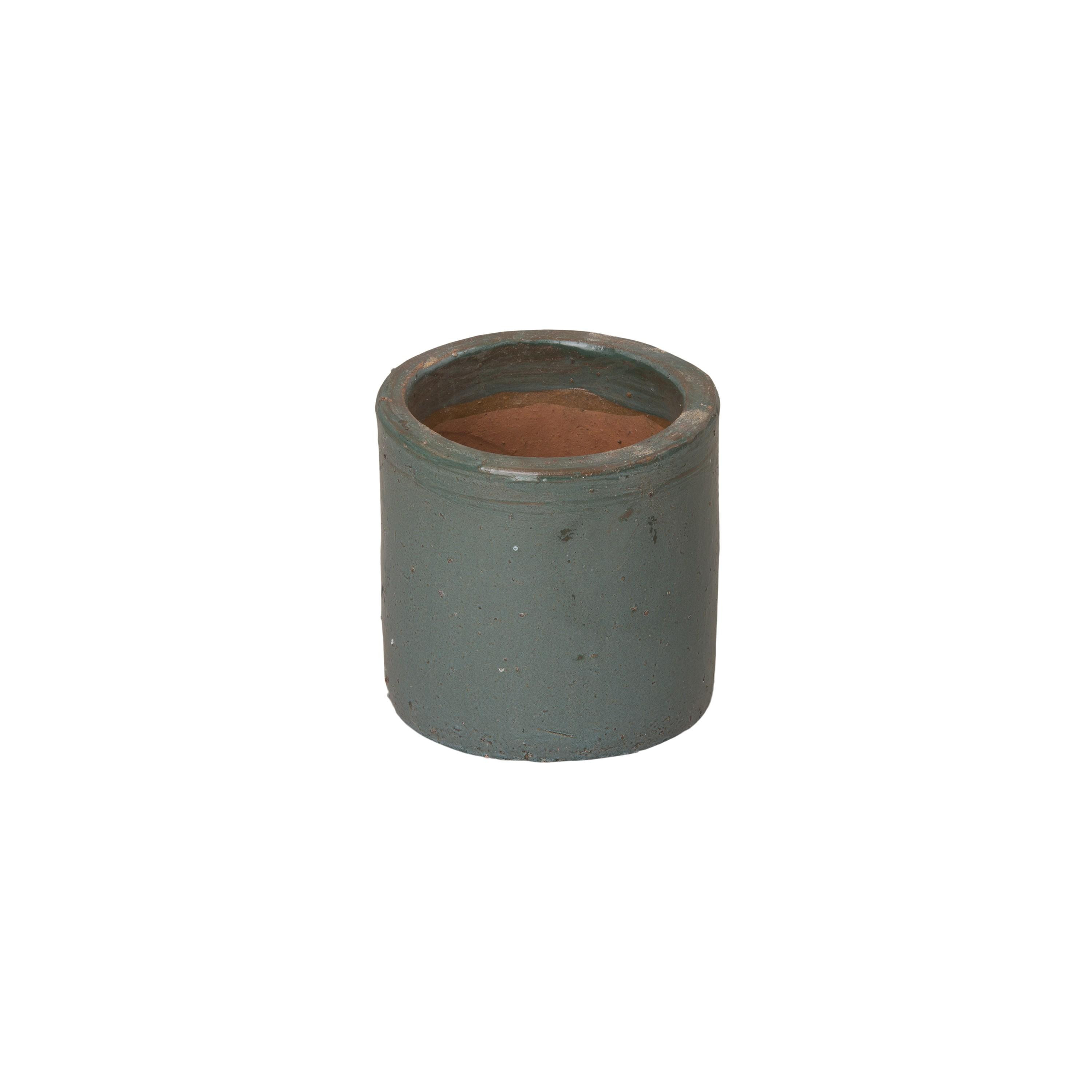 8 in. Round Cylinder Soft Blue Ceramic Planter