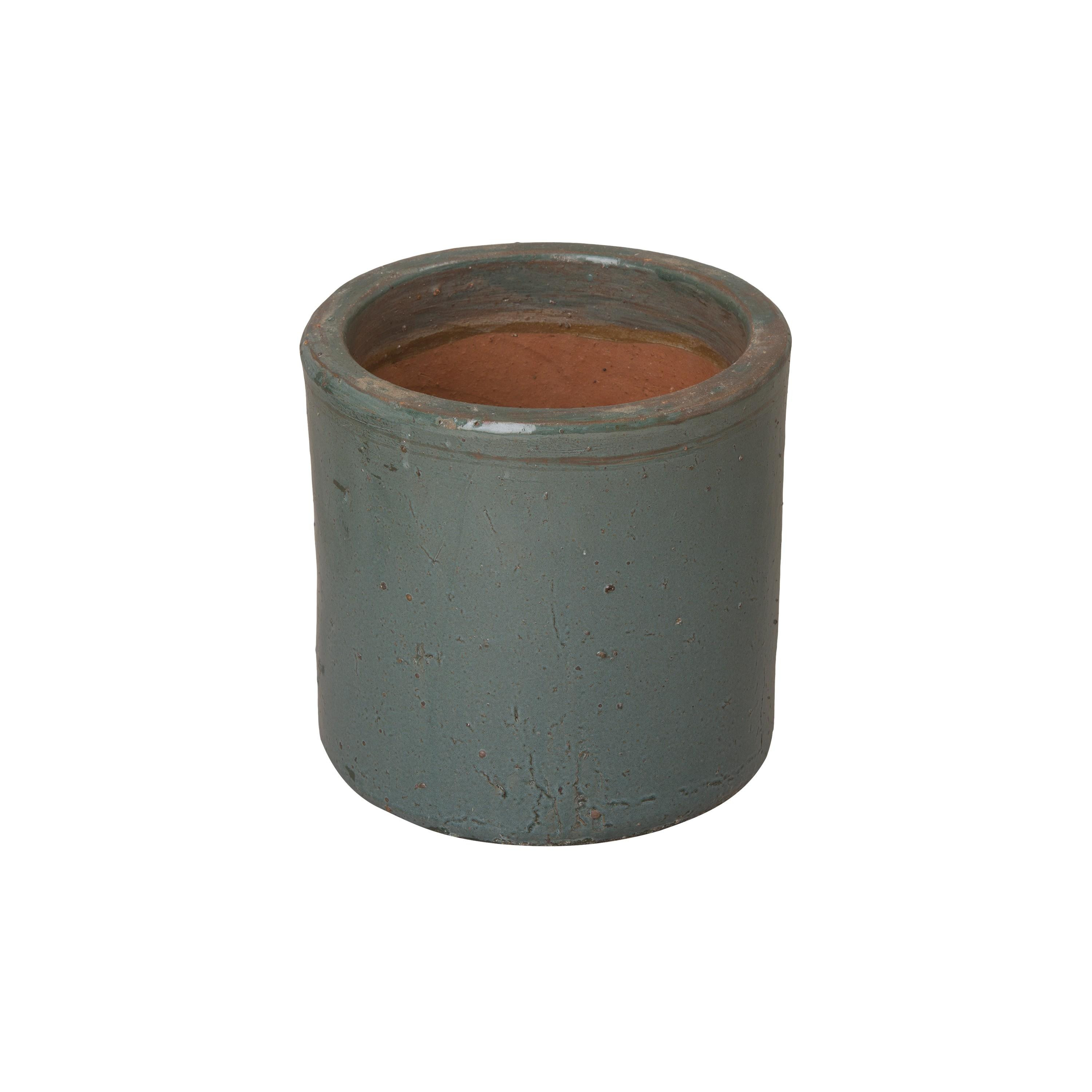 12 in. Round Cylinder Soft Blue Ceramic Planter
