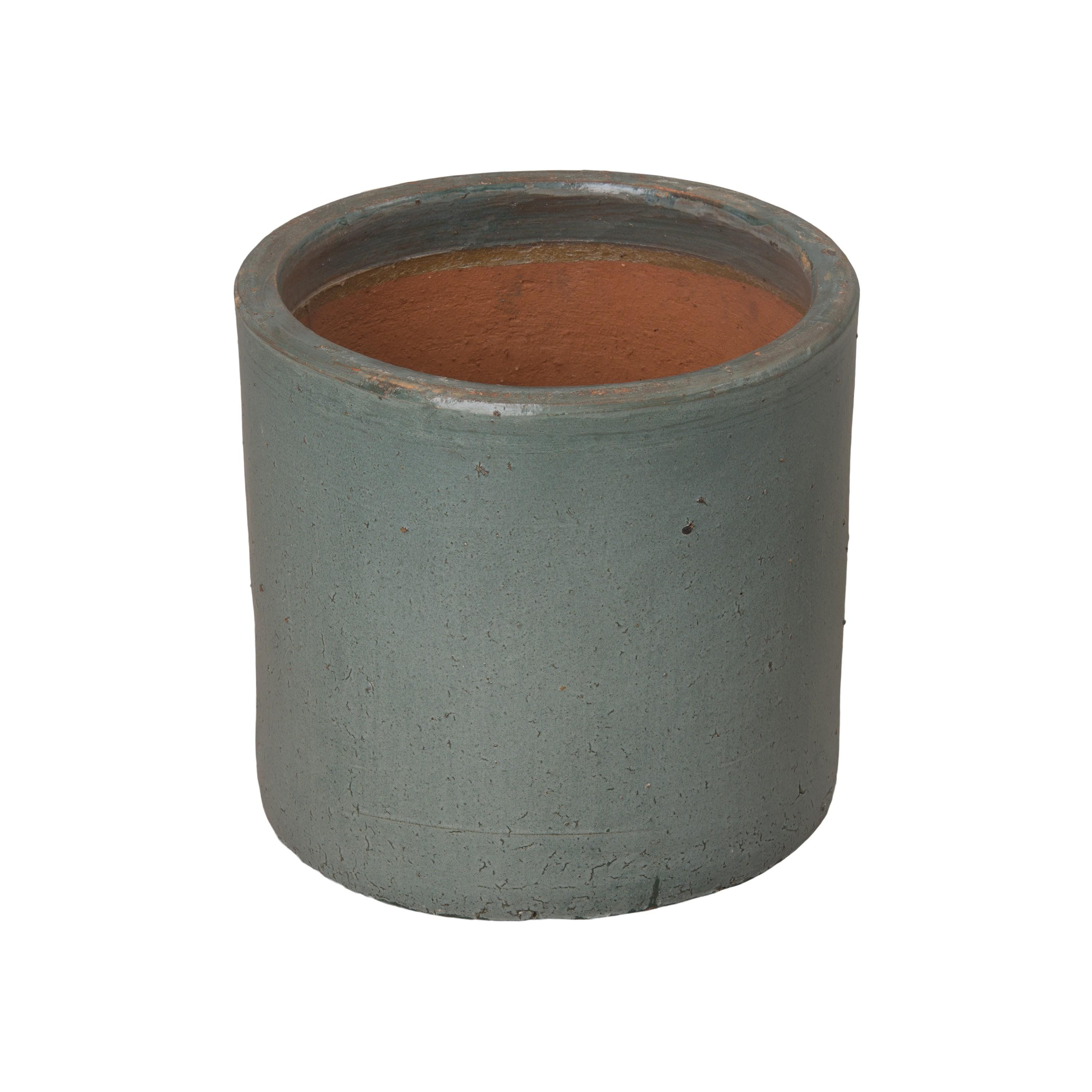 16 in. Round Cylinder Soft Blue Ceramic Planter