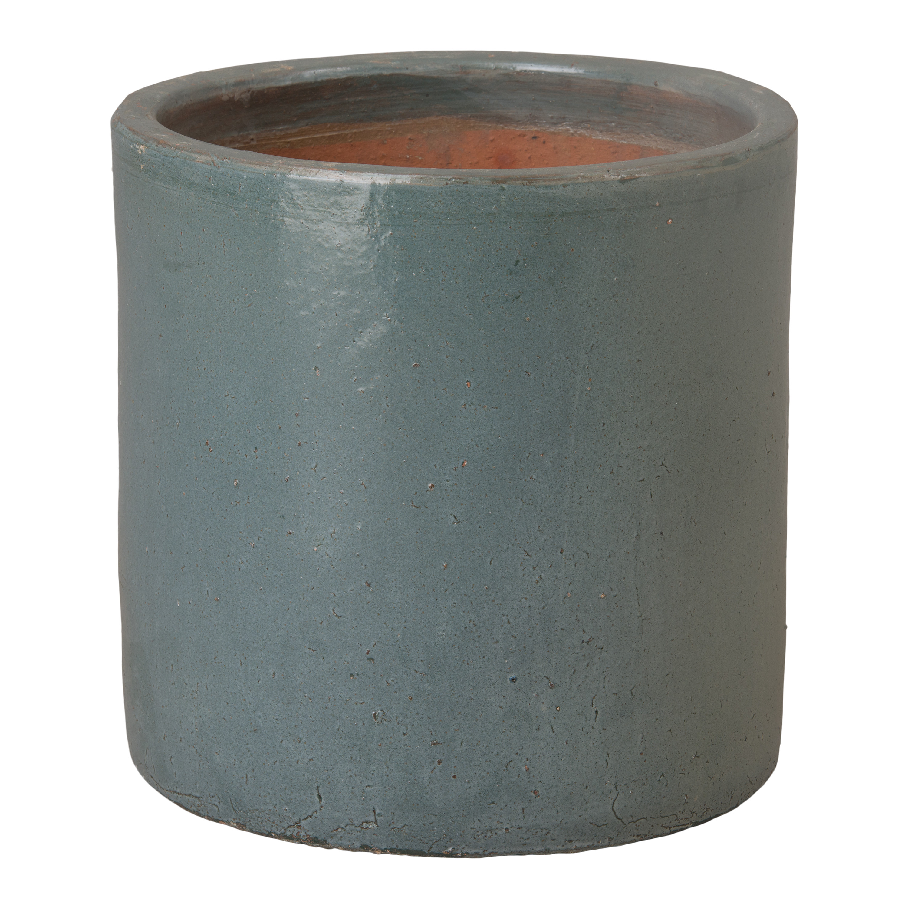 17 in. Round Cylinder Soft Blue Ceramic Planter