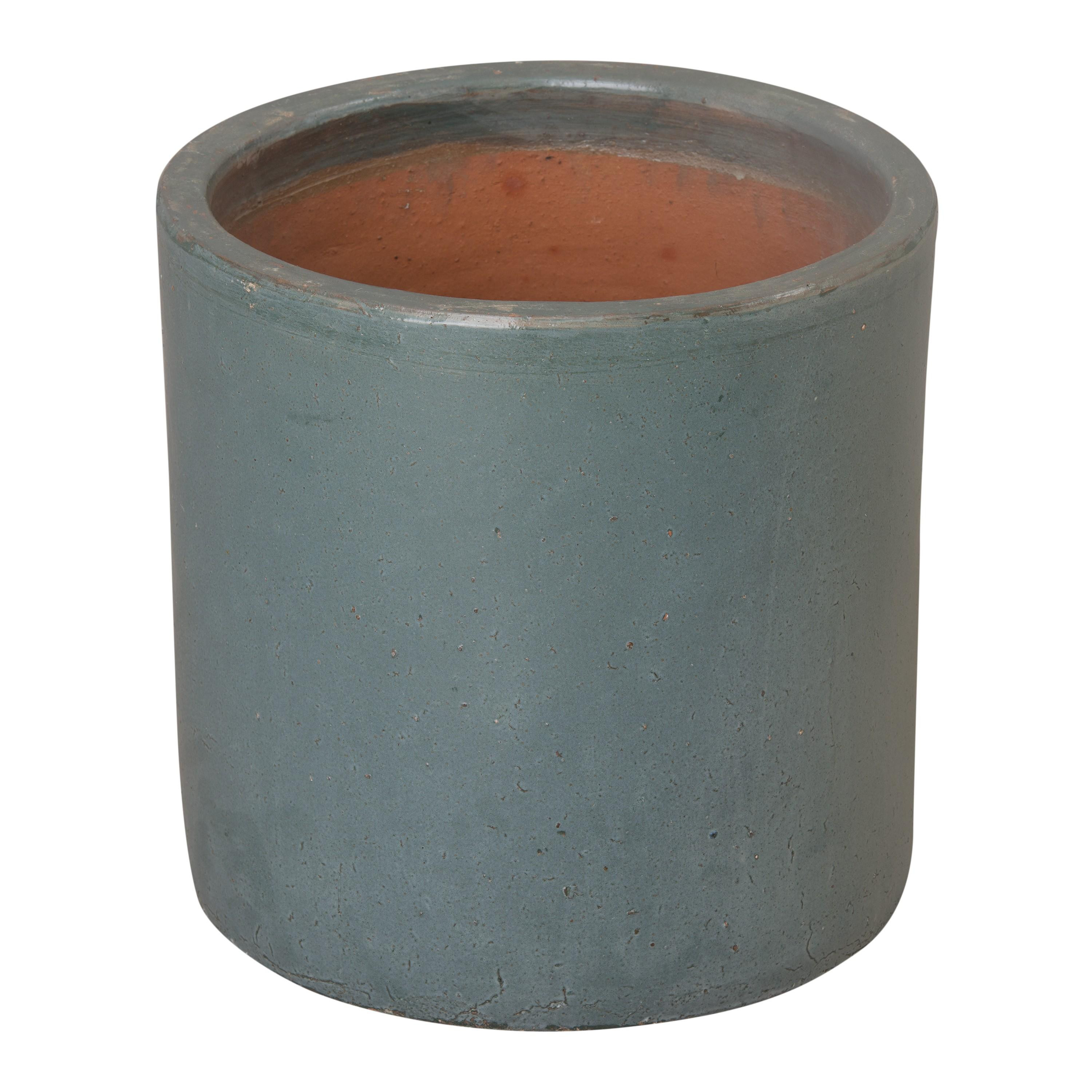 17 in. Round Cylinder Soft Blue Ceramic Planter