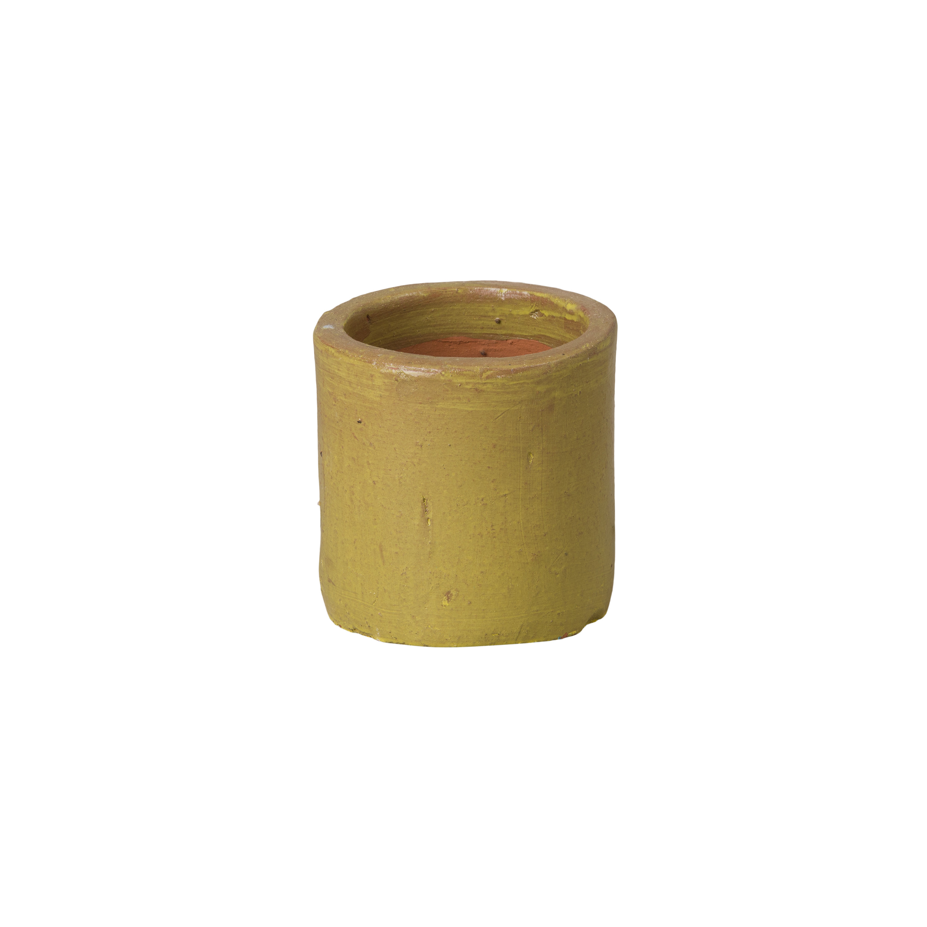 7 in. Round Cylinder Yellow Ceramic Planter