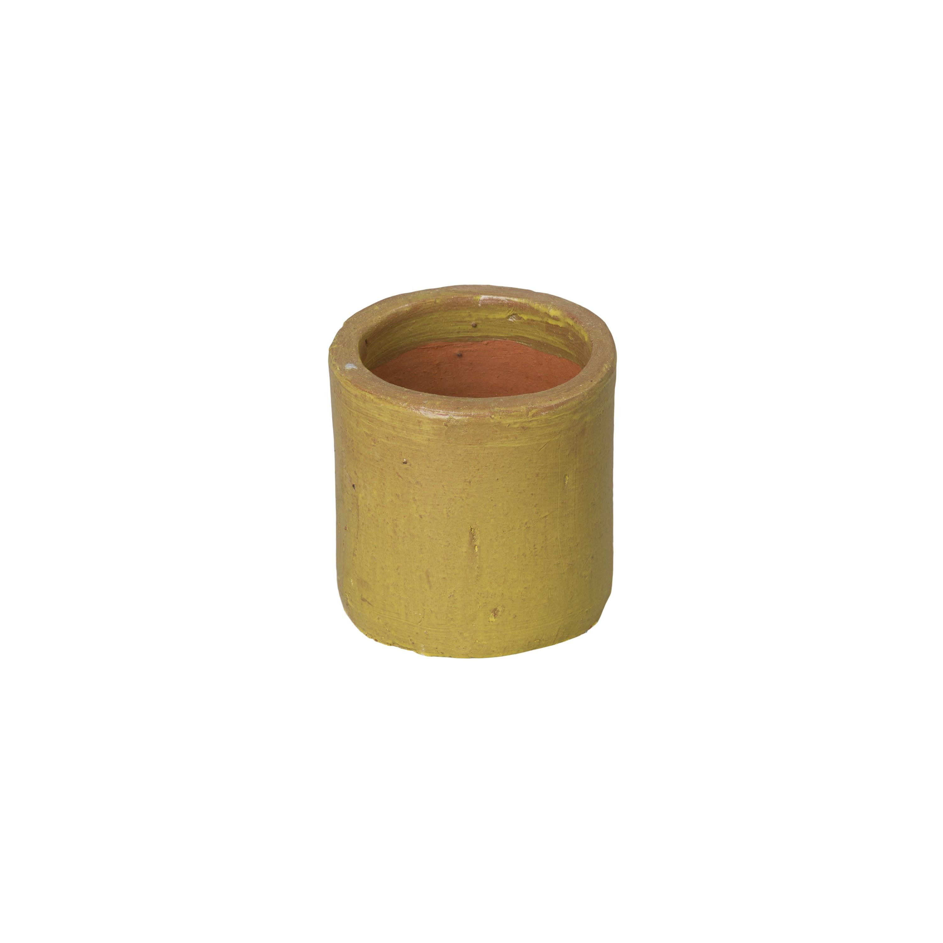 7 in. Round Cylinder Yellow Ceramic Planter