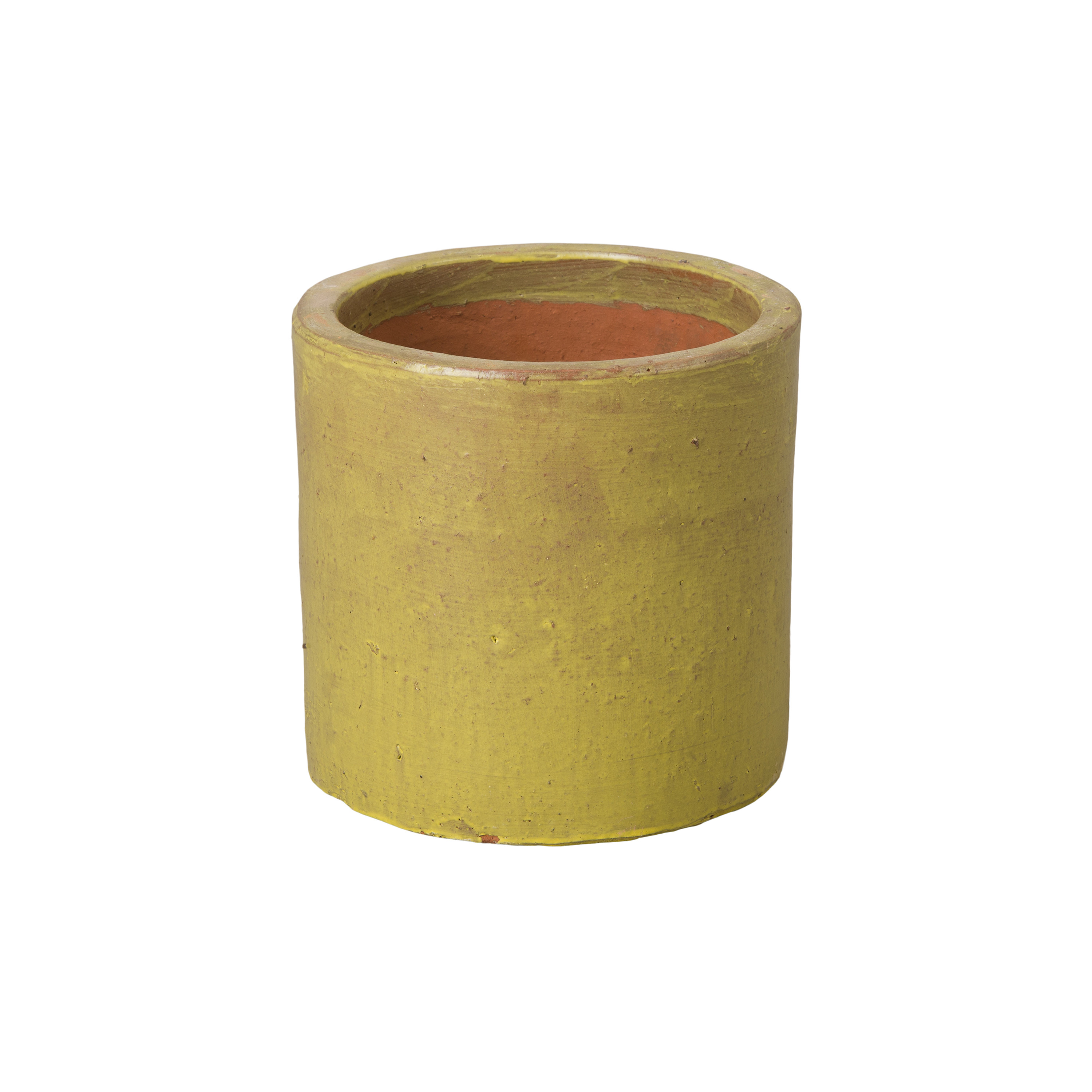 10 in. Round Cylinder Yellow Ceramic Planter
