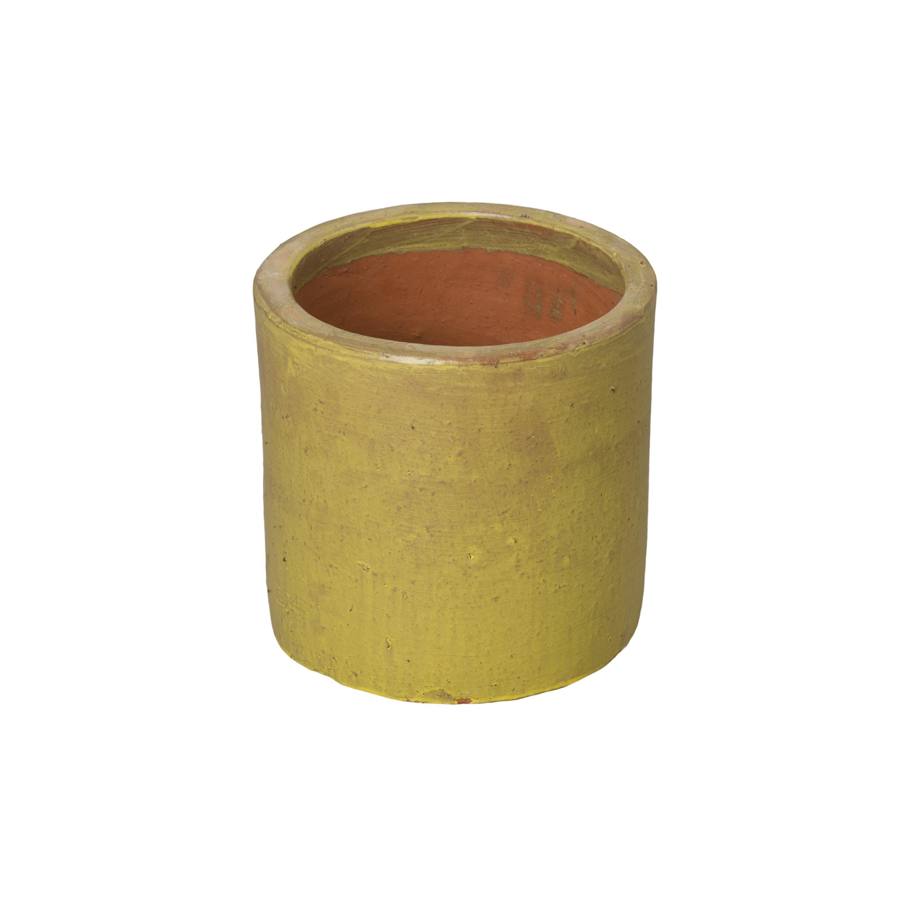 10 in. Round Cylinder Yellow Ceramic Planter