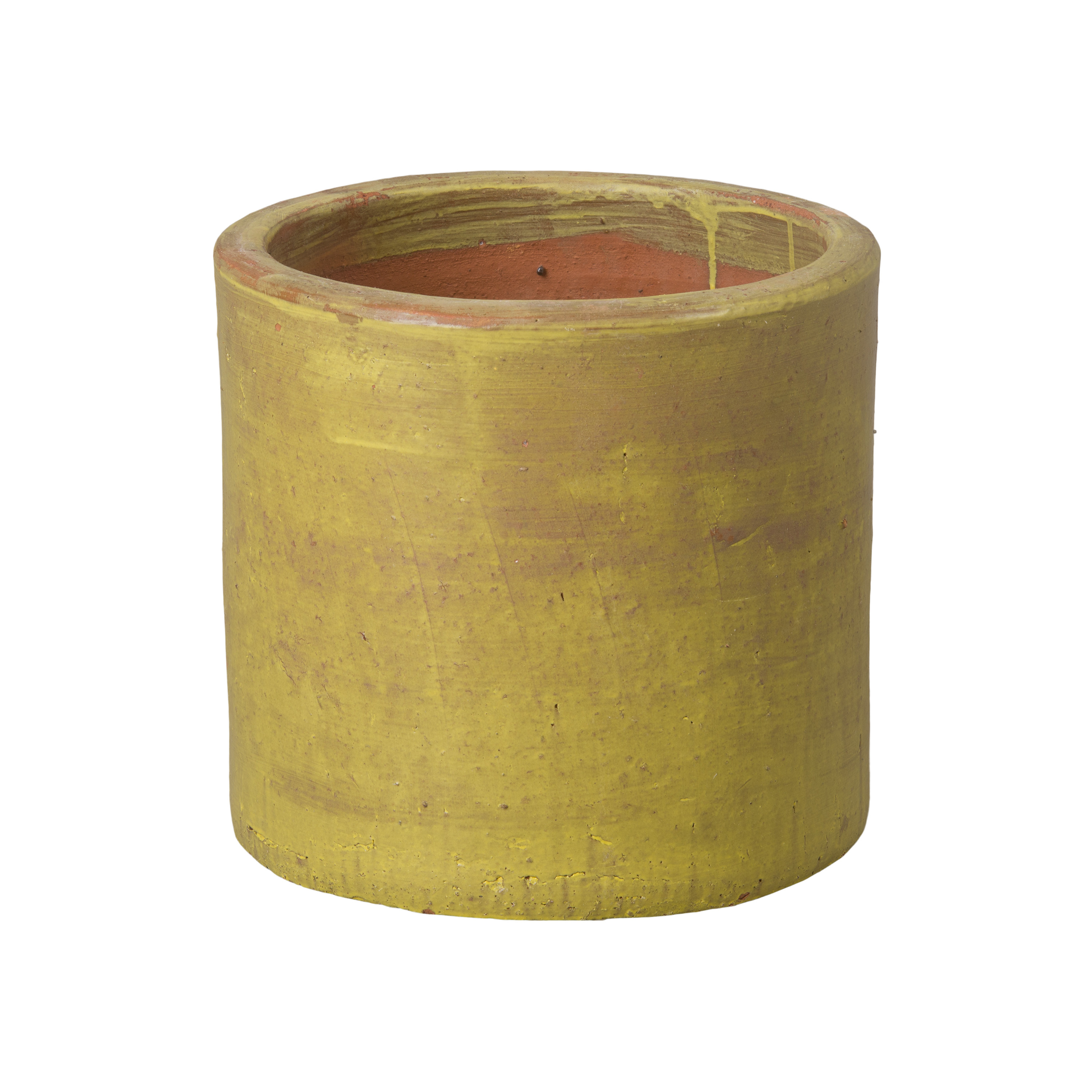 13 in. Round Cylinder Yellow Ceramic Planter