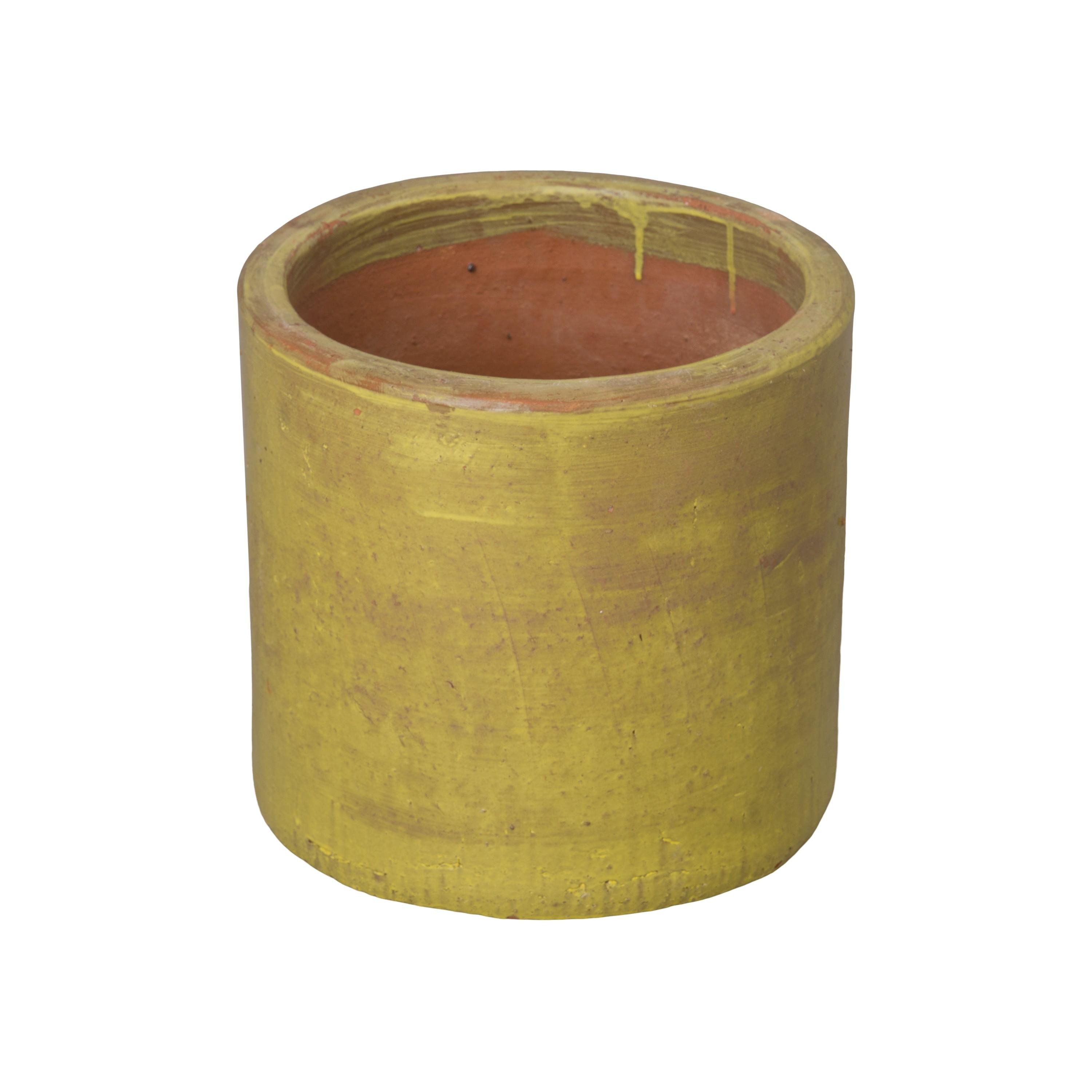13 in. Round Cylinder Yellow Ceramic Planter