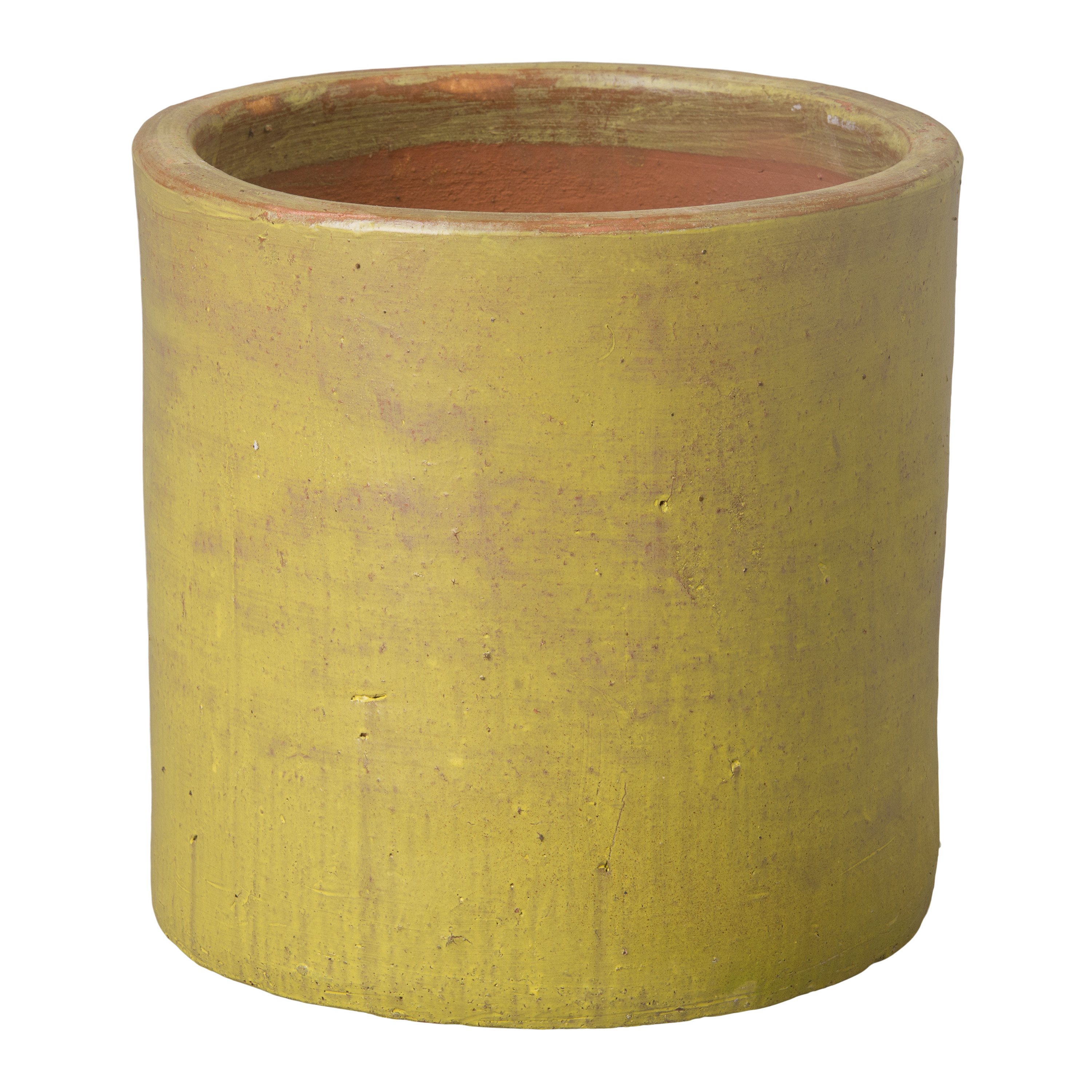 16 in. Round Cylinder Yellow Ceramic Planter