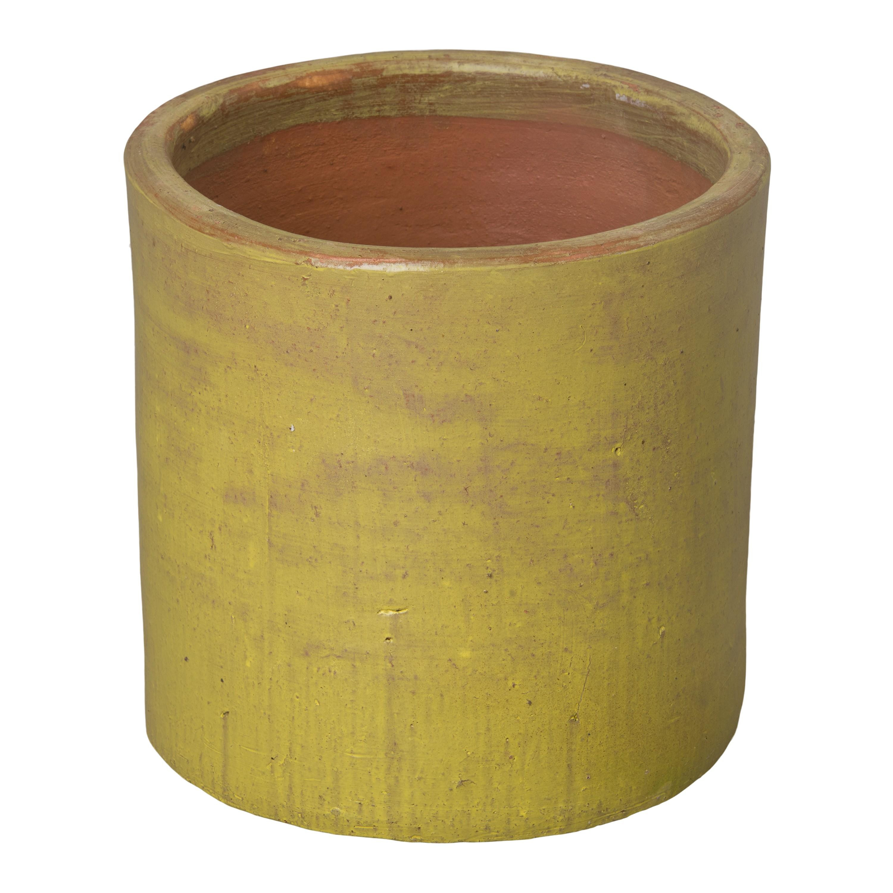 16 in. Round Cylinder Yellow Ceramic Planter