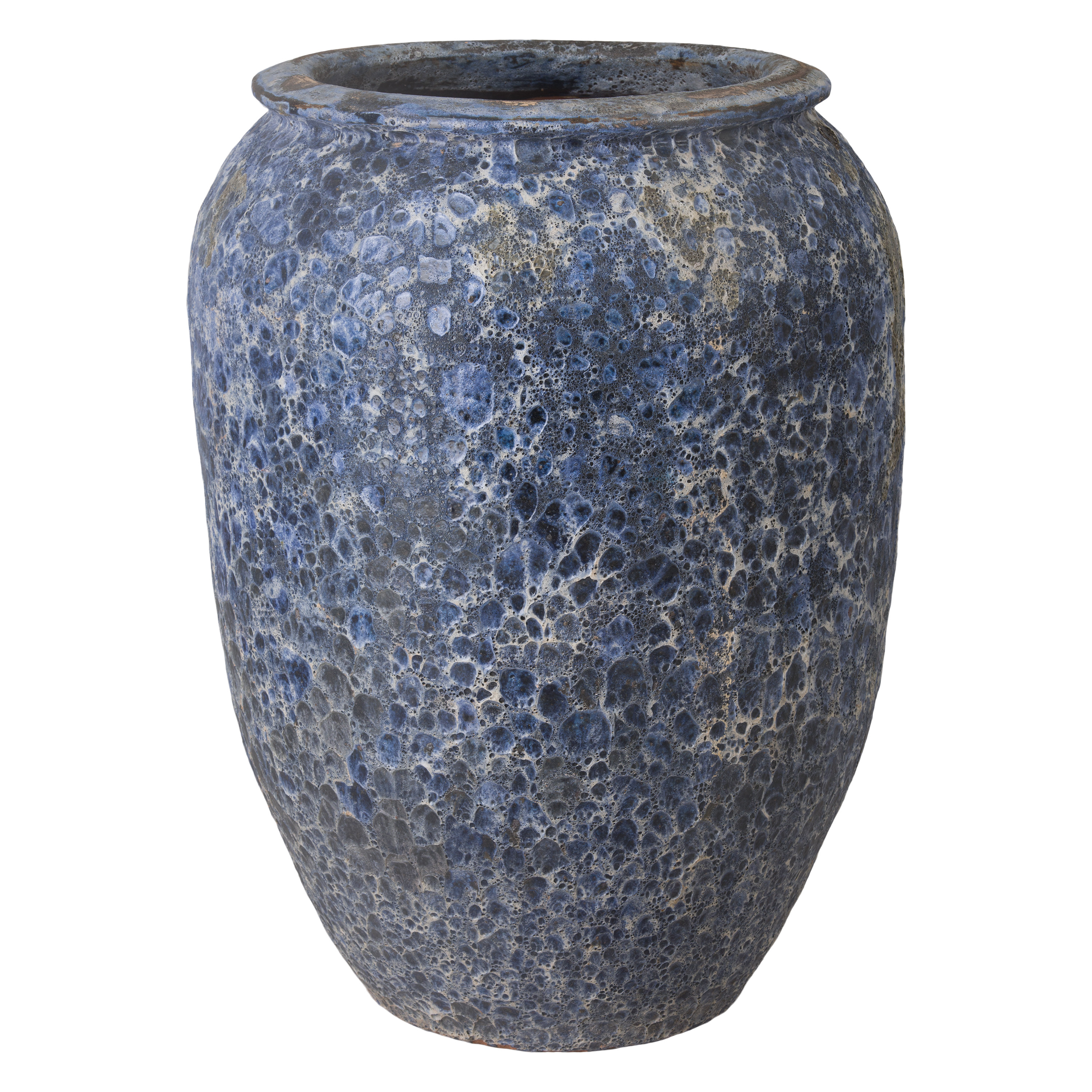38 in. Round Reef Blue Ceramic Jar