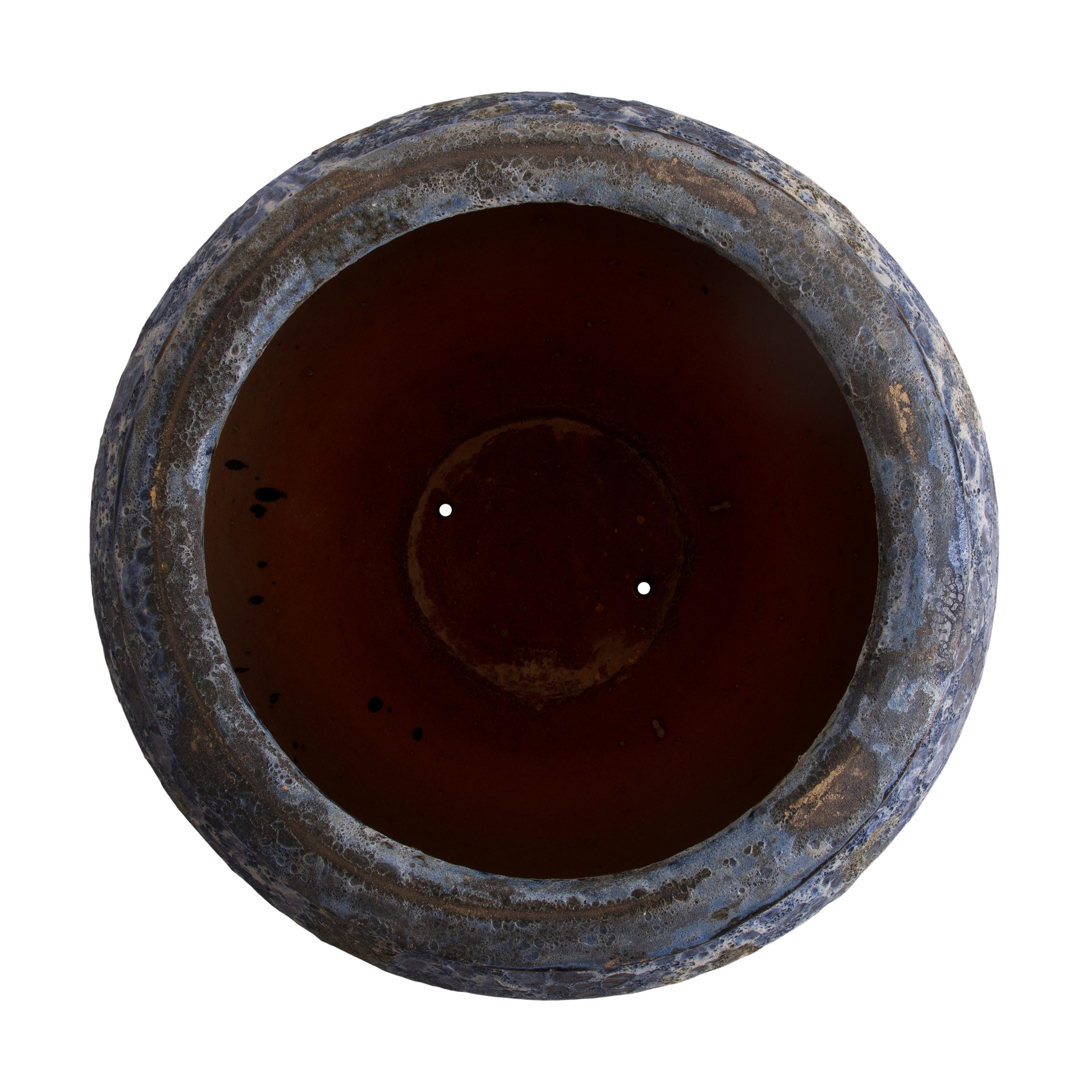38 in. Round Reef Blue Ceramic Jar